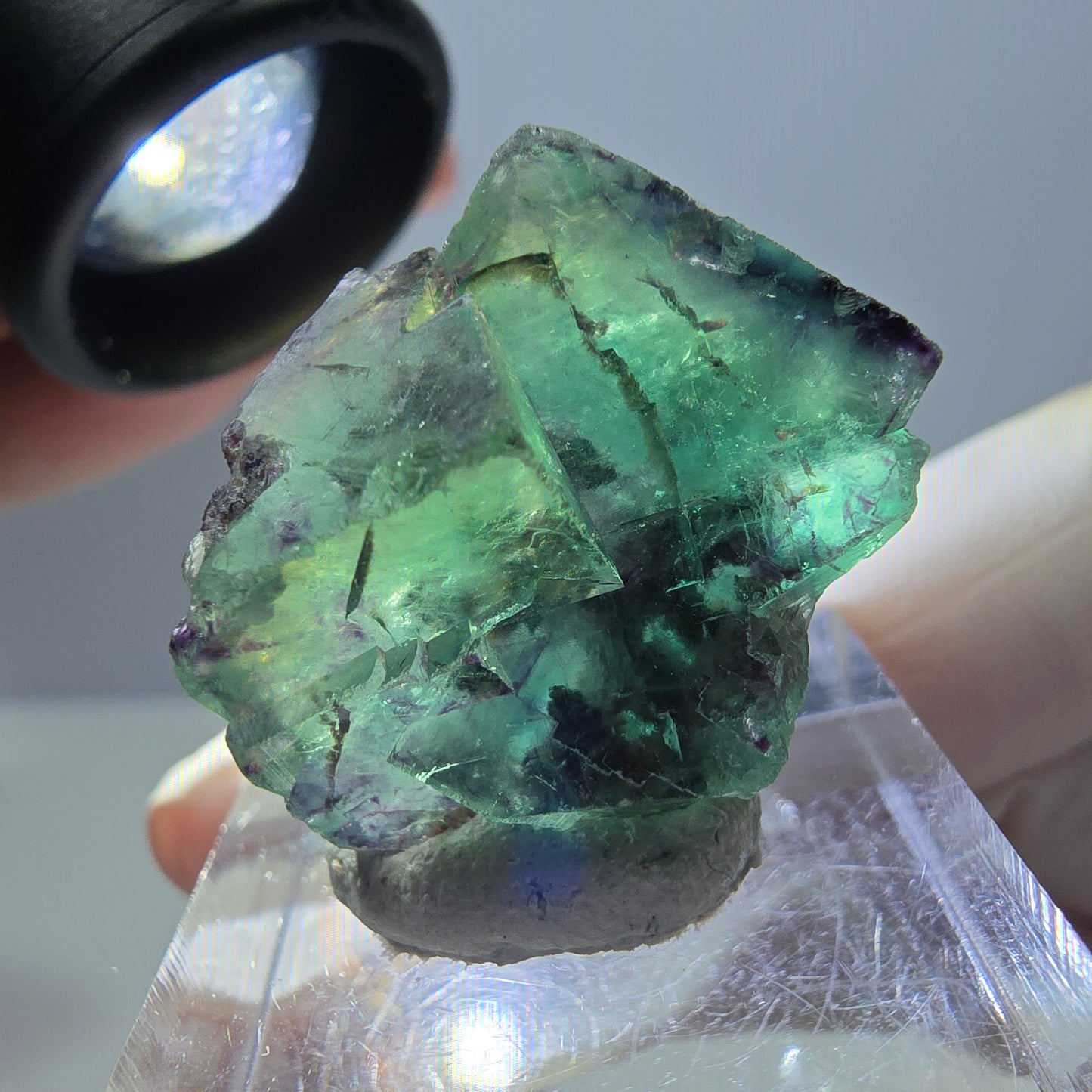 Phantom Fluorit Würfel Stufe, parkettiert grün lila Okorusu, Namibia 24*22*14mm