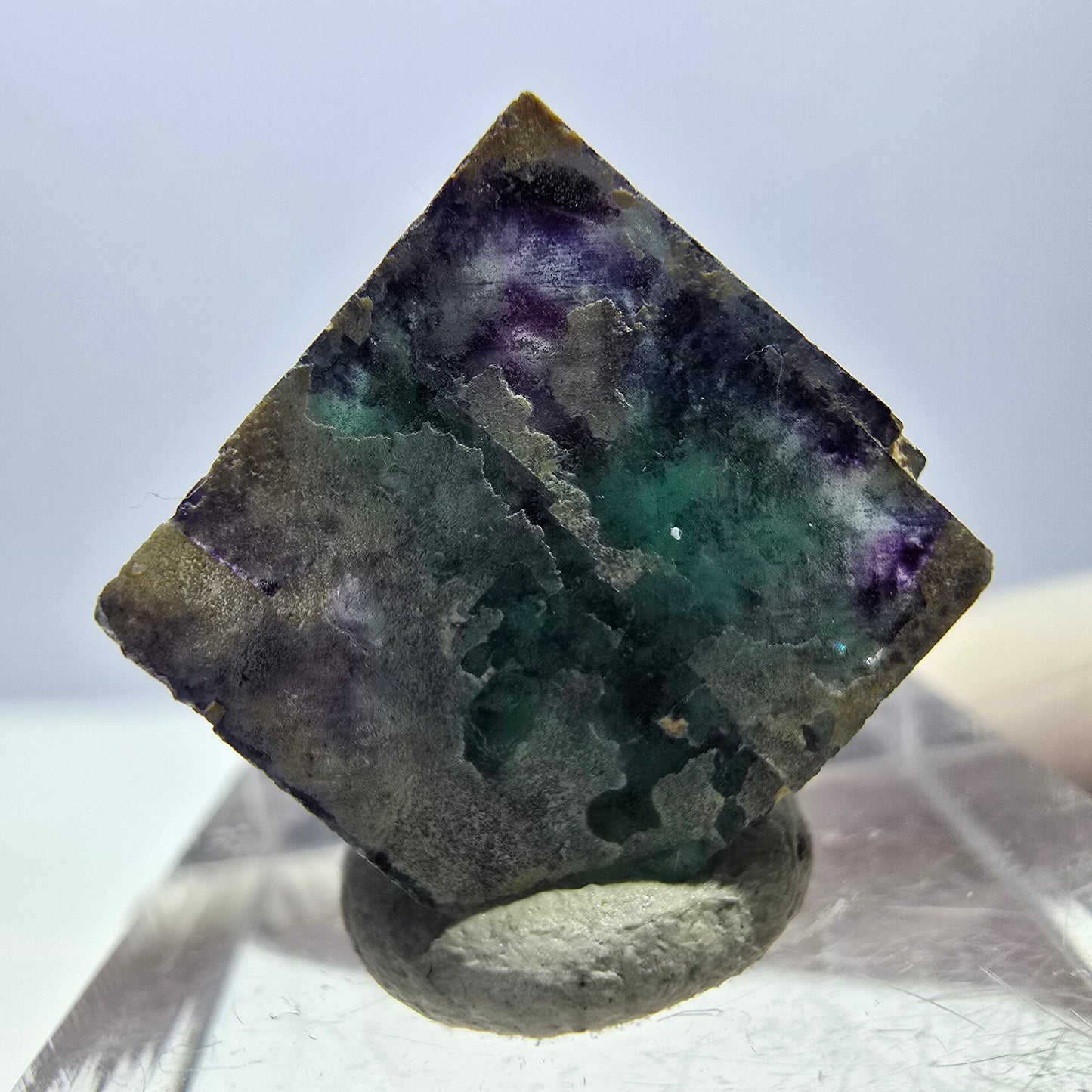 Phantom Fluorit Würfel Stufe, grün lila Okorusu, Namibia 15*15*14mm