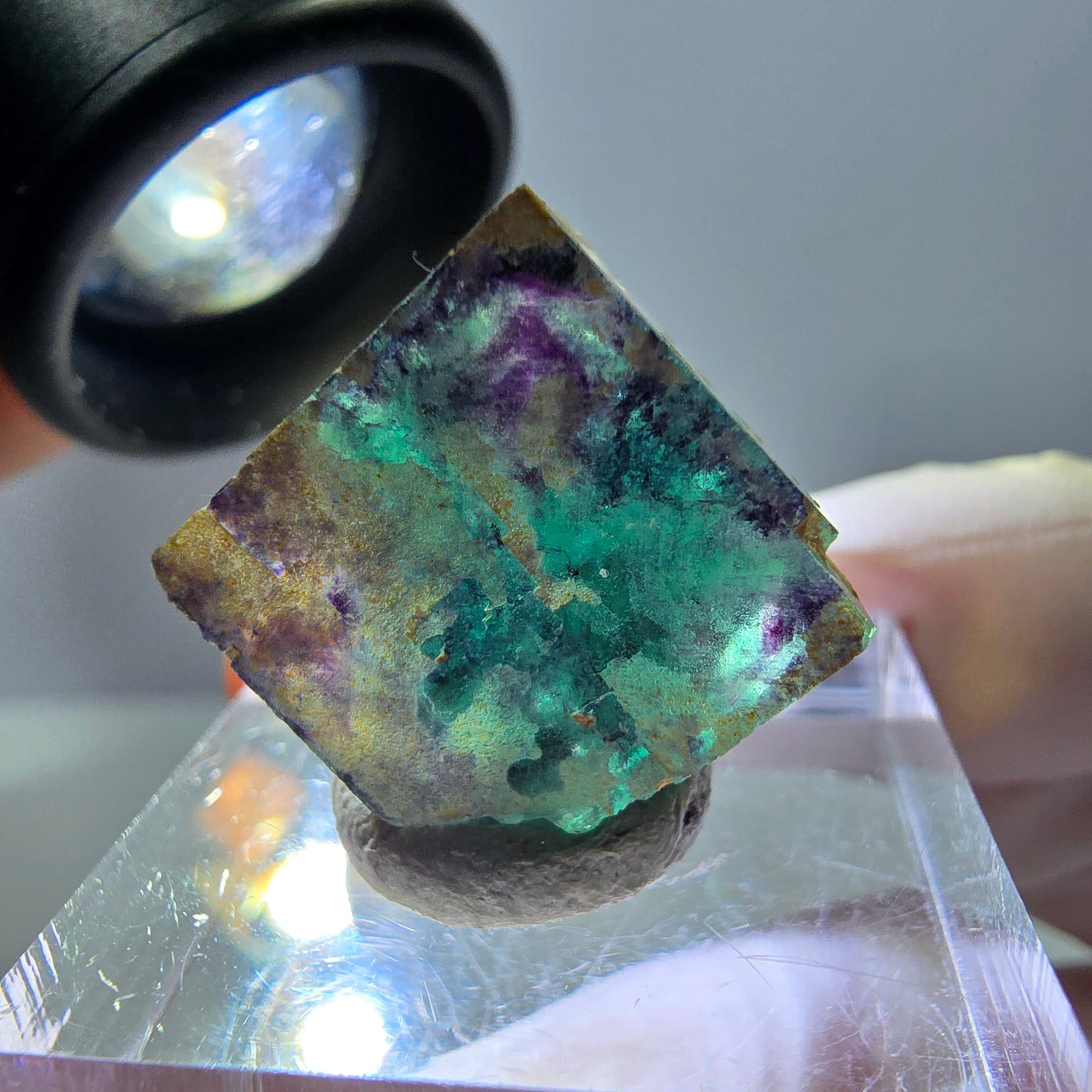Phantom Fluorit Würfel Stufe, grün lila Okorusu, Namibia 15*15*14mm
