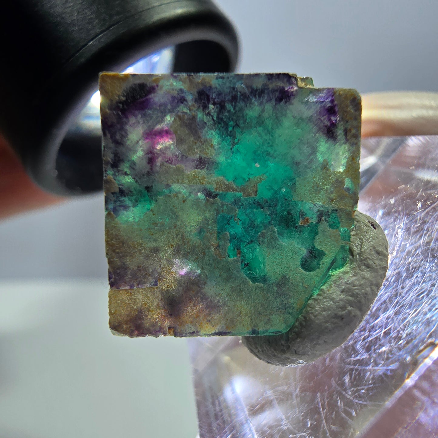 Phantom Fluorit Würfel Stufe, grün lila Okorusu, Namibia 15*15*14mm