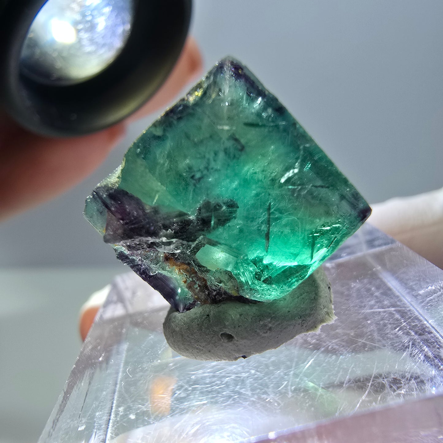 Phantom Fluorit Würfel Stufe, parkettiert grün lila Okorusu, Namibia 14*13*13mm