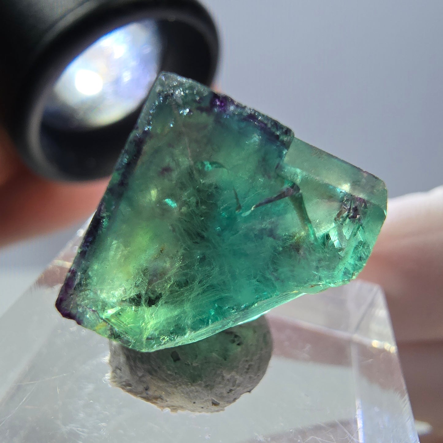 Phantom Fluorit Würfel Stufe, parkettiert grün lila Okorusu, Namibia 14*13*13mm