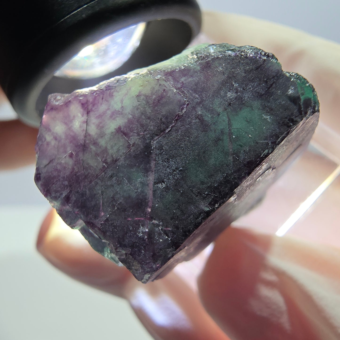 Phantom Fluorit Würfel Stufe, parkettiert grün lila Okorusu, Namibia 22*21*20mm