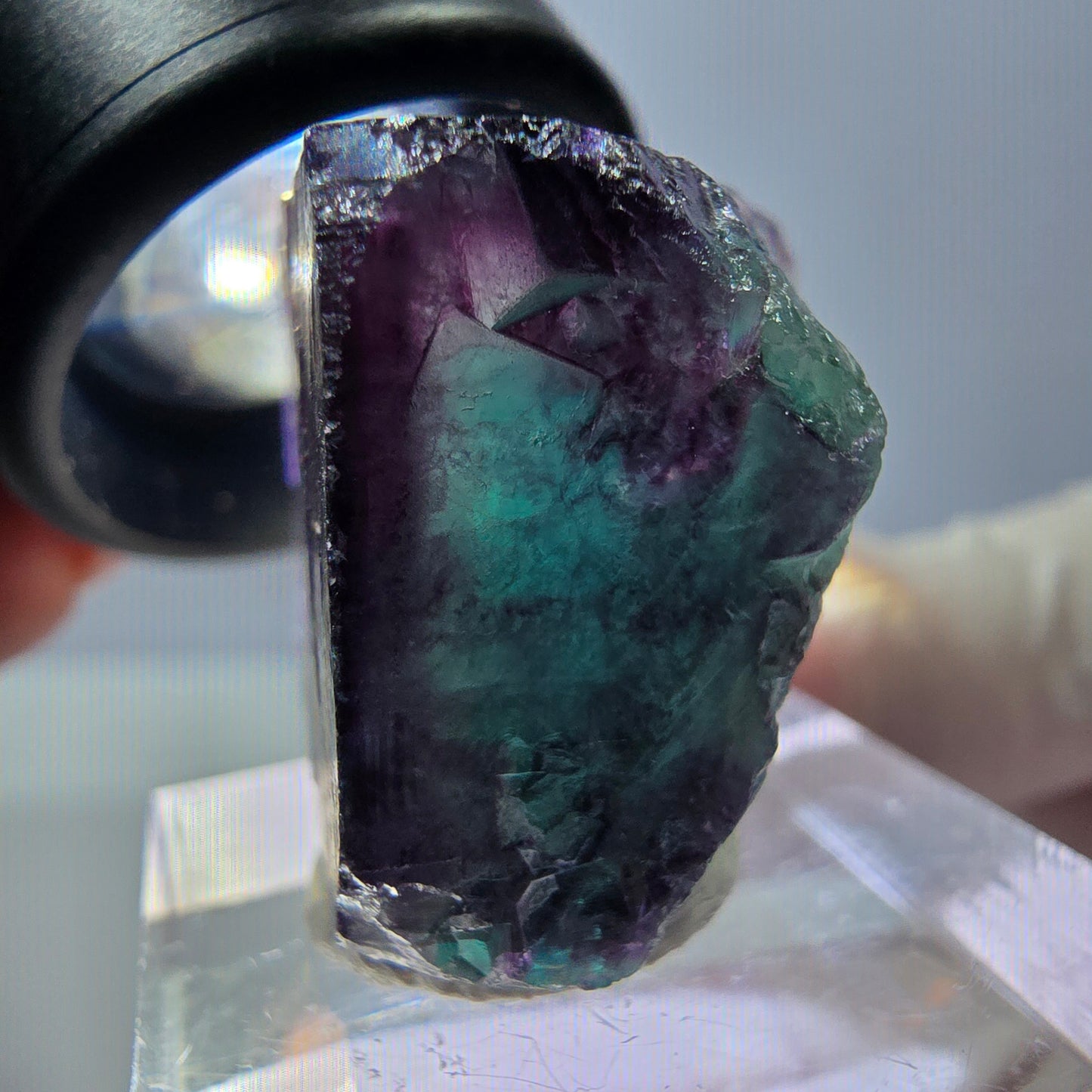 Phantom Fluorit Würfel Stufe, parkettiert grün lila Okorusu, Namibia 22*21*20mm