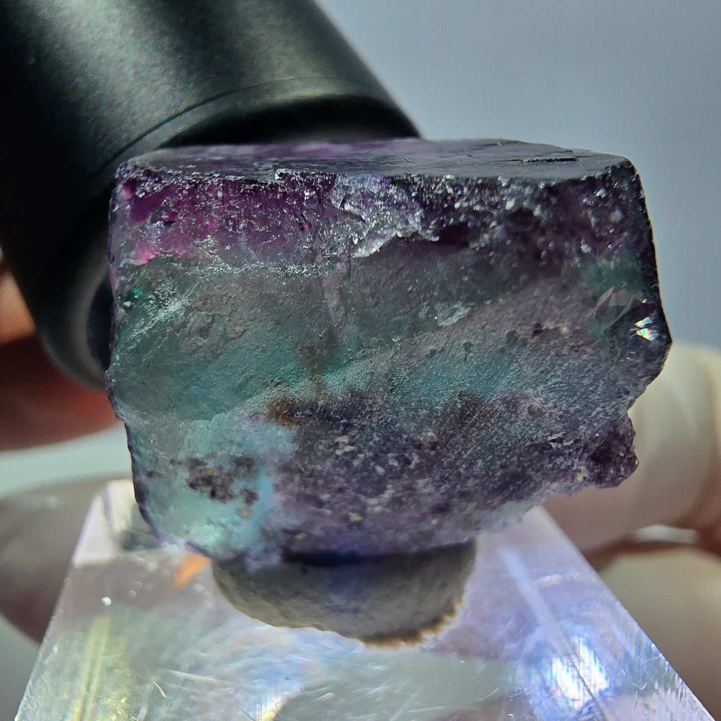 Phantom Fluorit Würfel Stufe, parkettiert grün lila Okorusu, Namibia 22*21*20mm