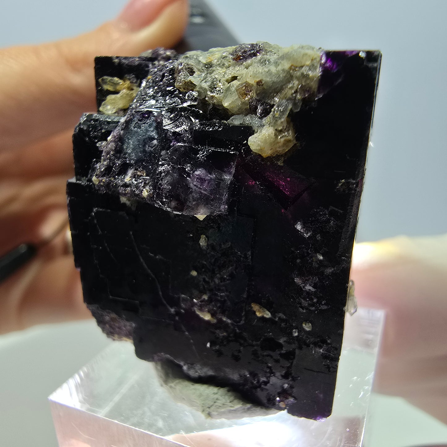 Phantom Fluorit Würfel, Quarz Stufe, lila Okorusu, Namibia 33*27*26mm
