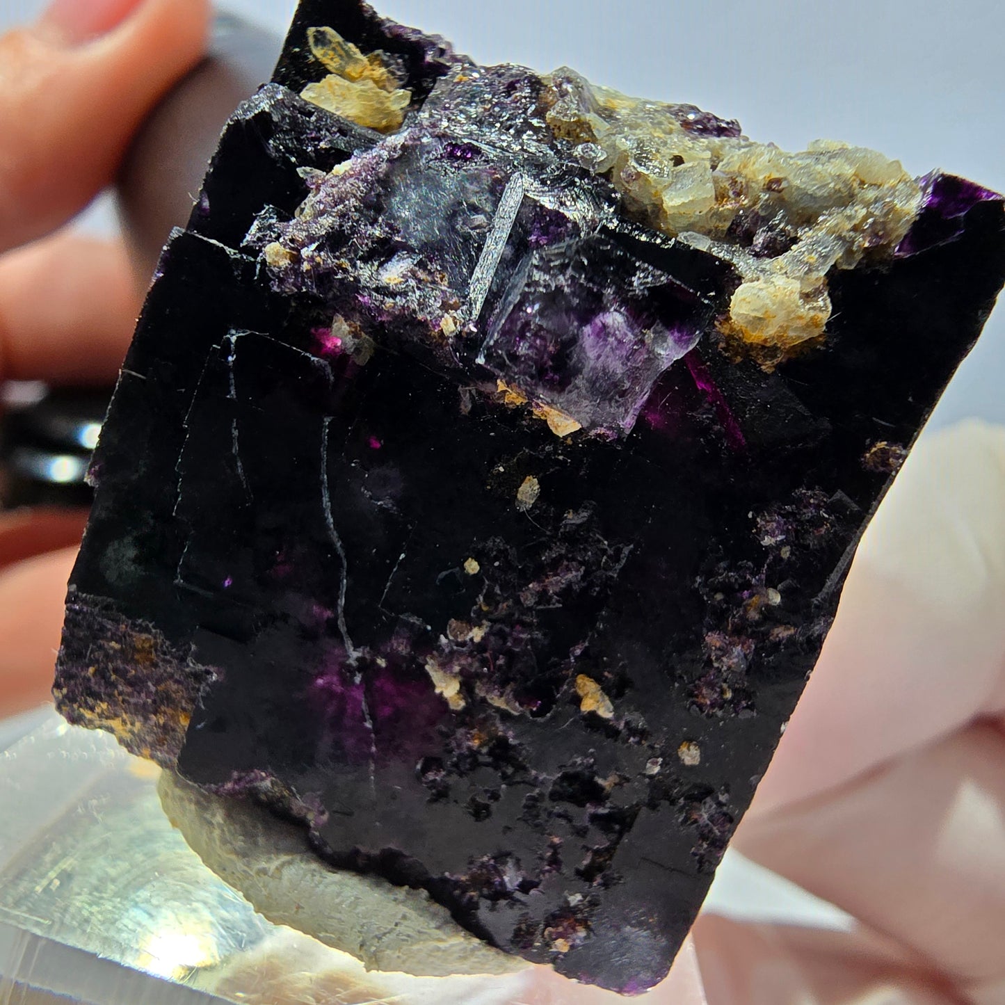 Phantom Fluorit Würfel, Quarz Stufe, lila Okorusu, Namibia 33*27*26mm