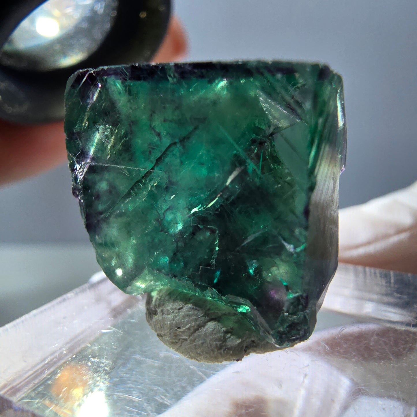 Phantom Fluorit Würfel Stufe, parkettiert grün lila Okorusu, Namibia 18*17*14mm