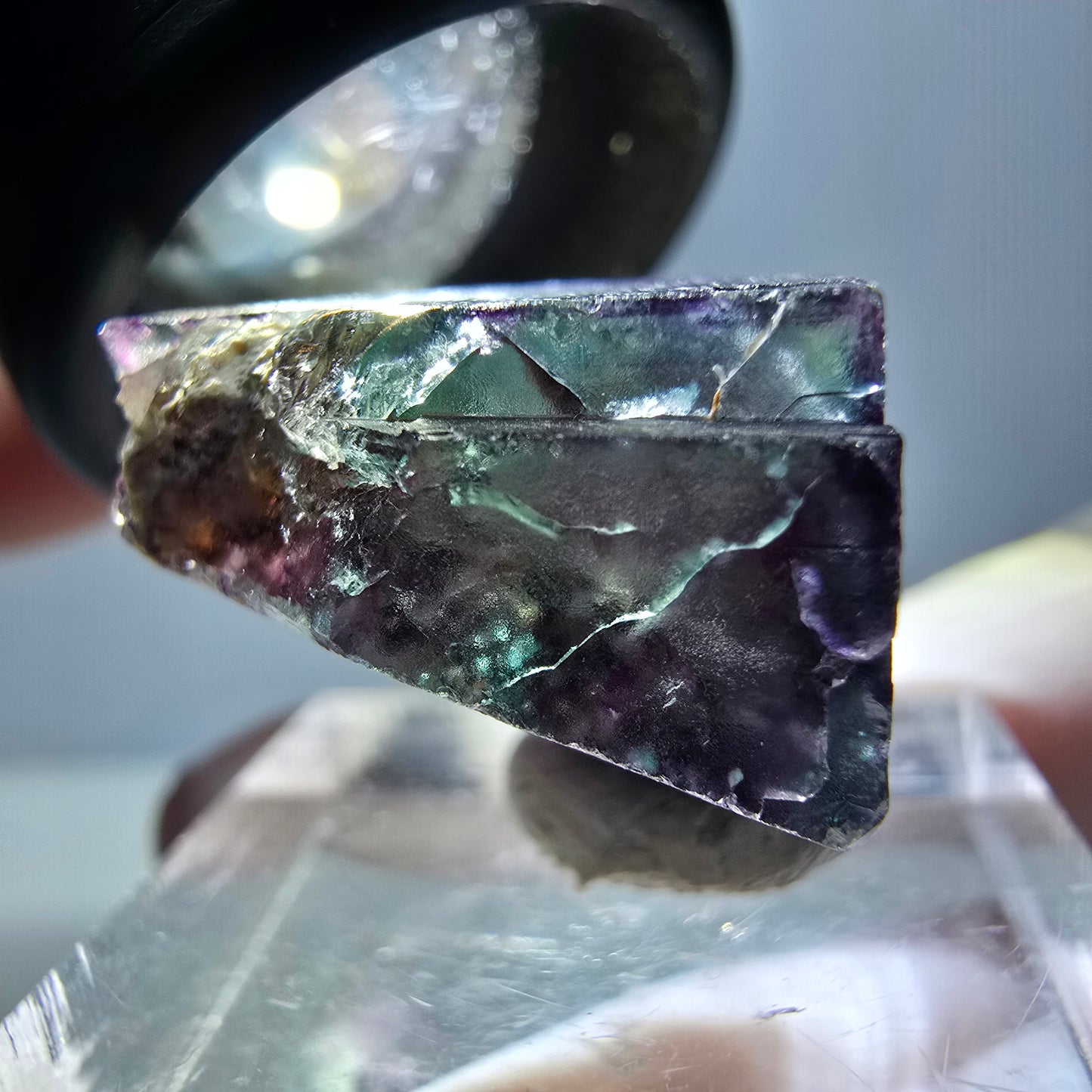 Phantom Fluorit Würfel Stufe, parkettiert grün lila Okorusu, Namibia 20*17*17mm