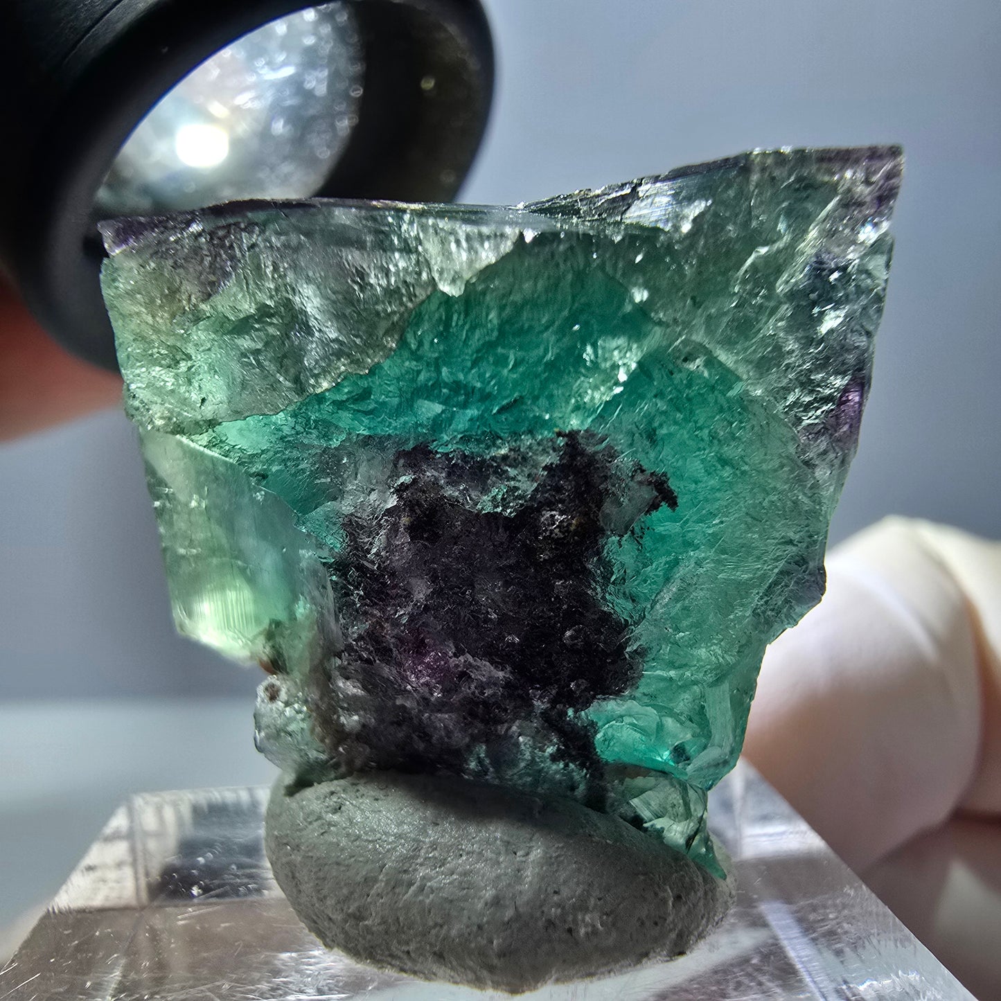 Phantom Fluorit Würfel Stufe, parkettiert grün lila Okorusu, Namibia 25*23*18mm