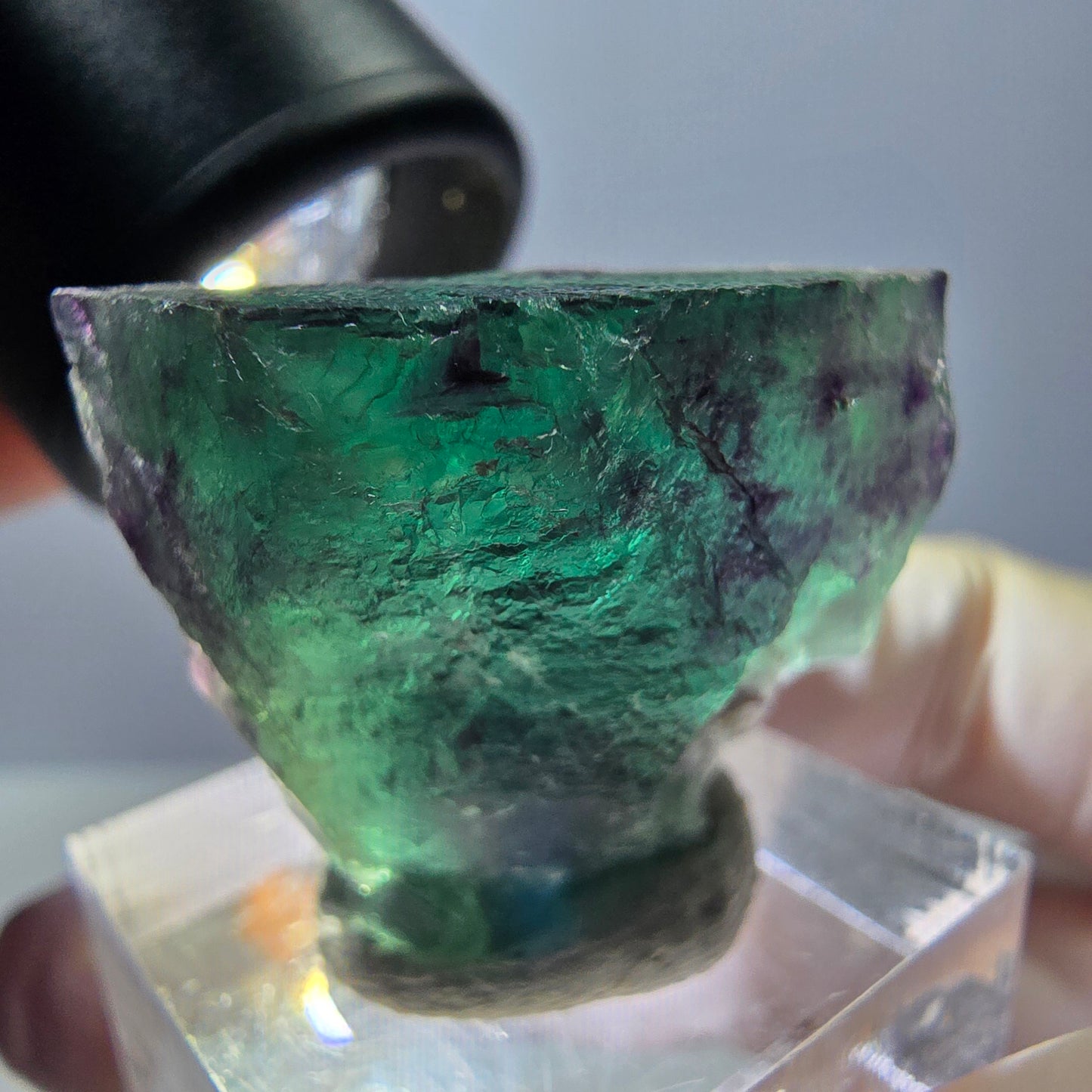 Phantom Fluorit Würfel Stufe, parkettiert grün lila Okorusu, Namibia 25*23*18mm