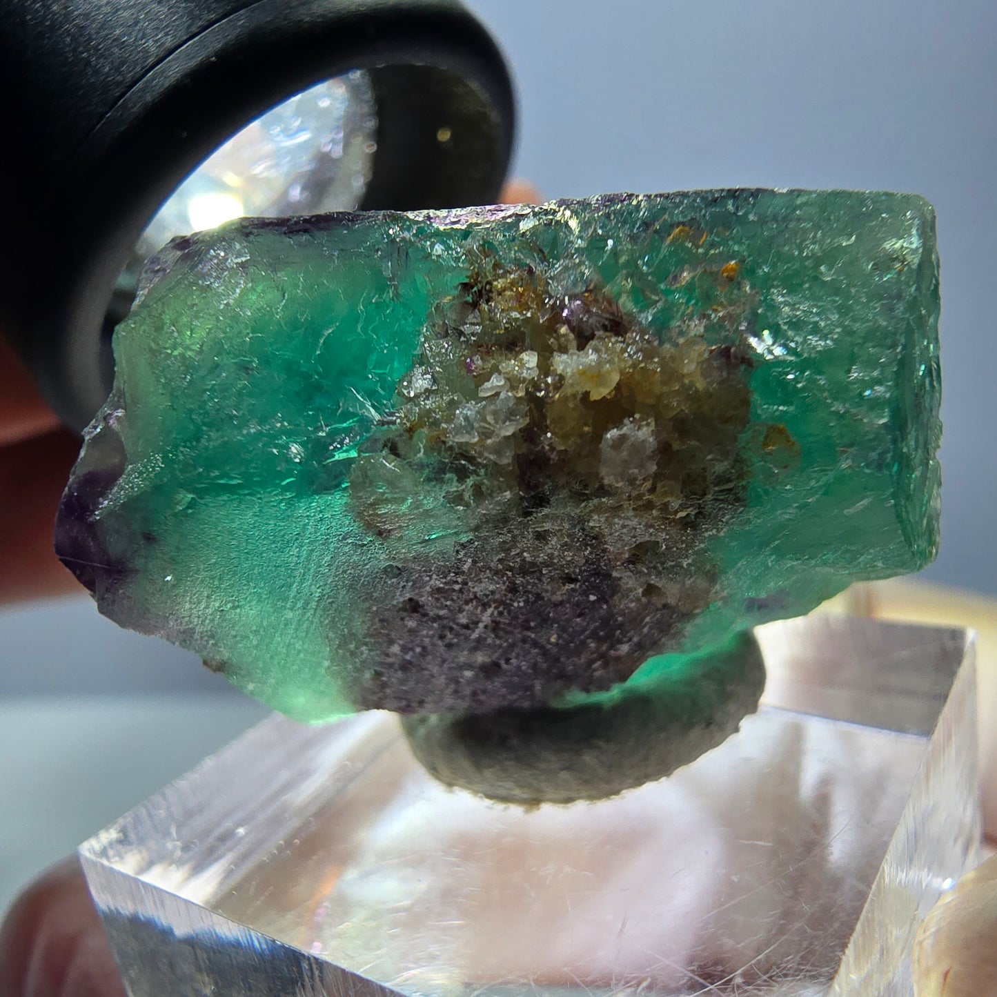 Phantom Fluorit Würfel Stufe, parkettiert grün lila Okorusu, Namibia 25*25*21mm