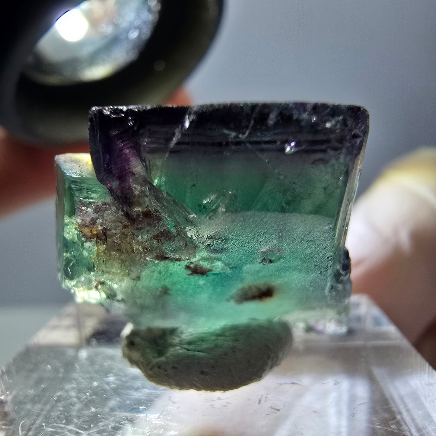 Phantom Fluorit Würfel Stufe, parkettiert grün lila Okorusu, Namibia 20*16*15mm