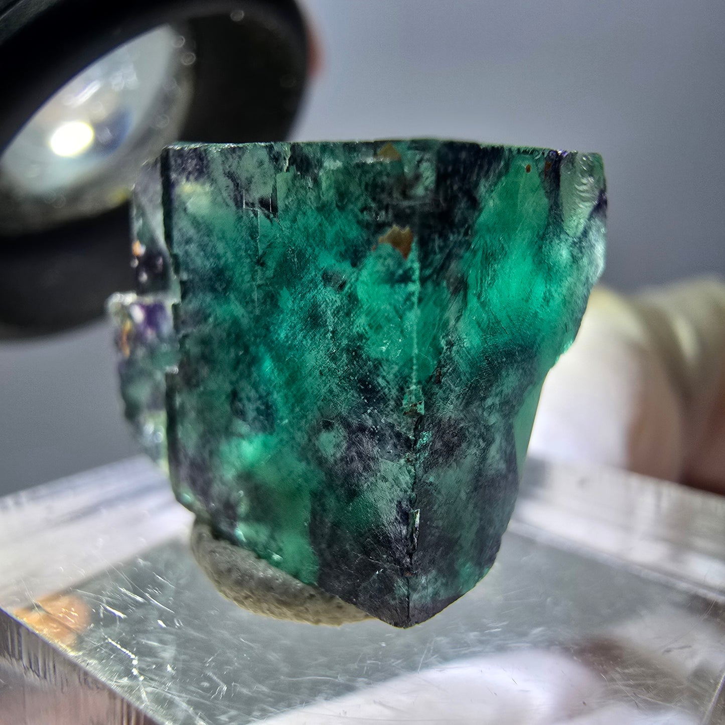Phantom Fluorit Würfel Stufe, parkettiert grün lila Okorusu, Namibia 18*15*13mm