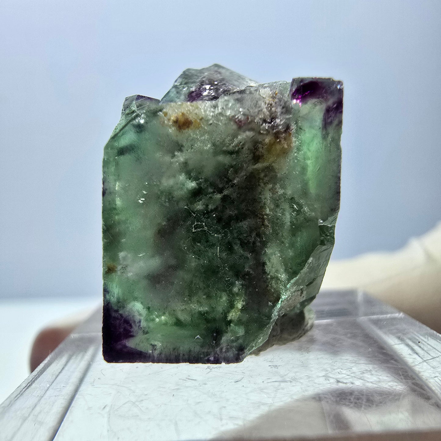 Phantom Fluorit Würfel, Quarz Stufe, grün lila Okorusu, Namibia 22*21*18mm
