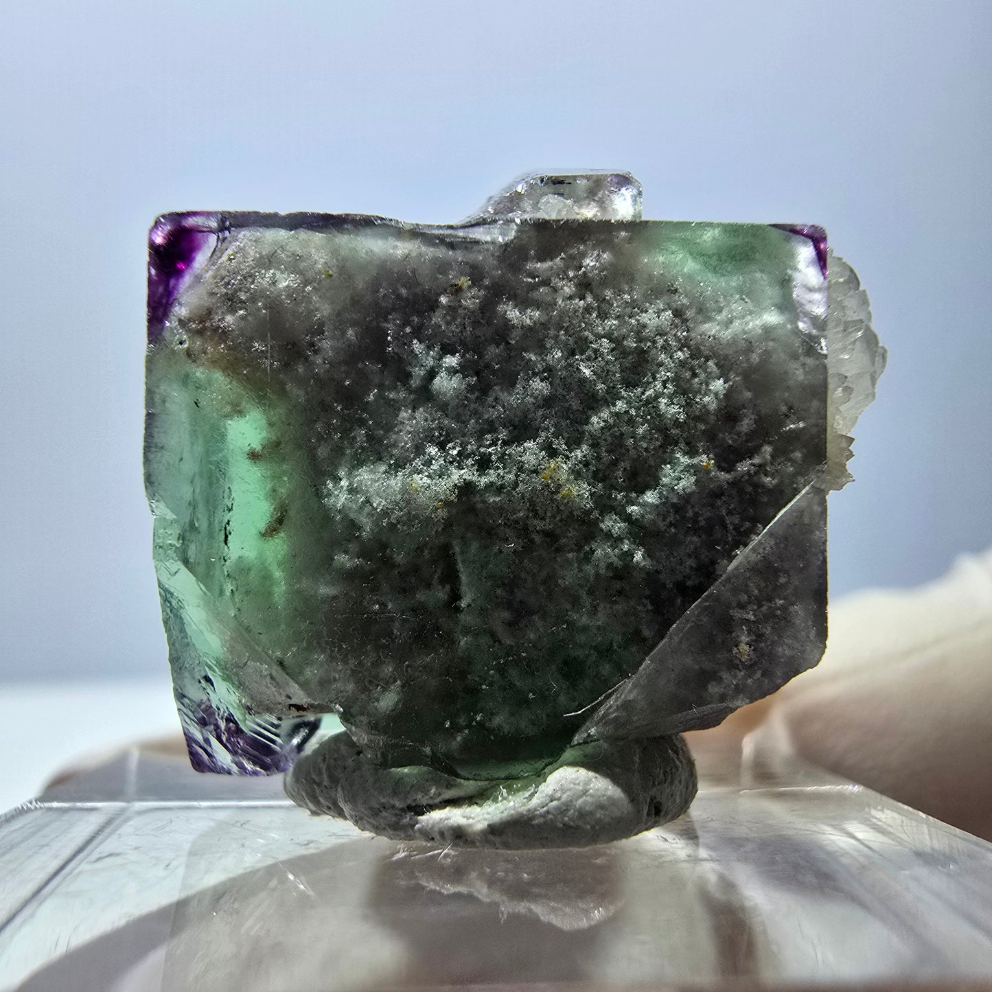 Phantom Fluorit Würfel, Quarz Stufe, grün lila Okorusu, Namibia 22*21*18mm