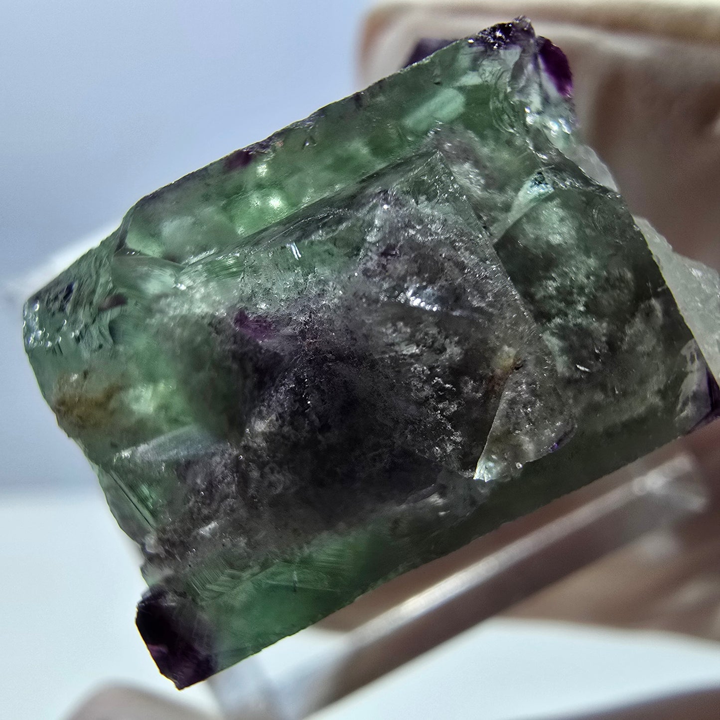 Phantom Fluorit Würfel, Quarz Stufe, grün lila Okorusu, Namibia 22*21*18mm