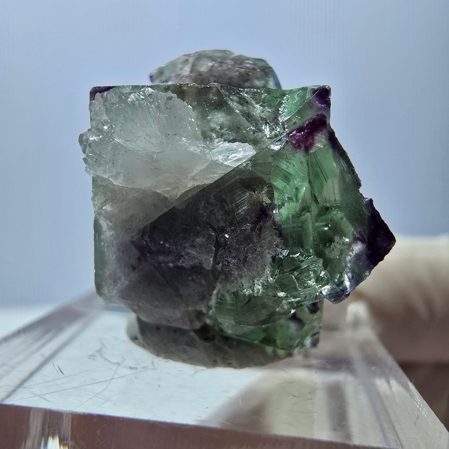 Phantom Fluorit Würfel, Quarz Stufe, grün lila Okorusu, Namibia 22*21*18mm