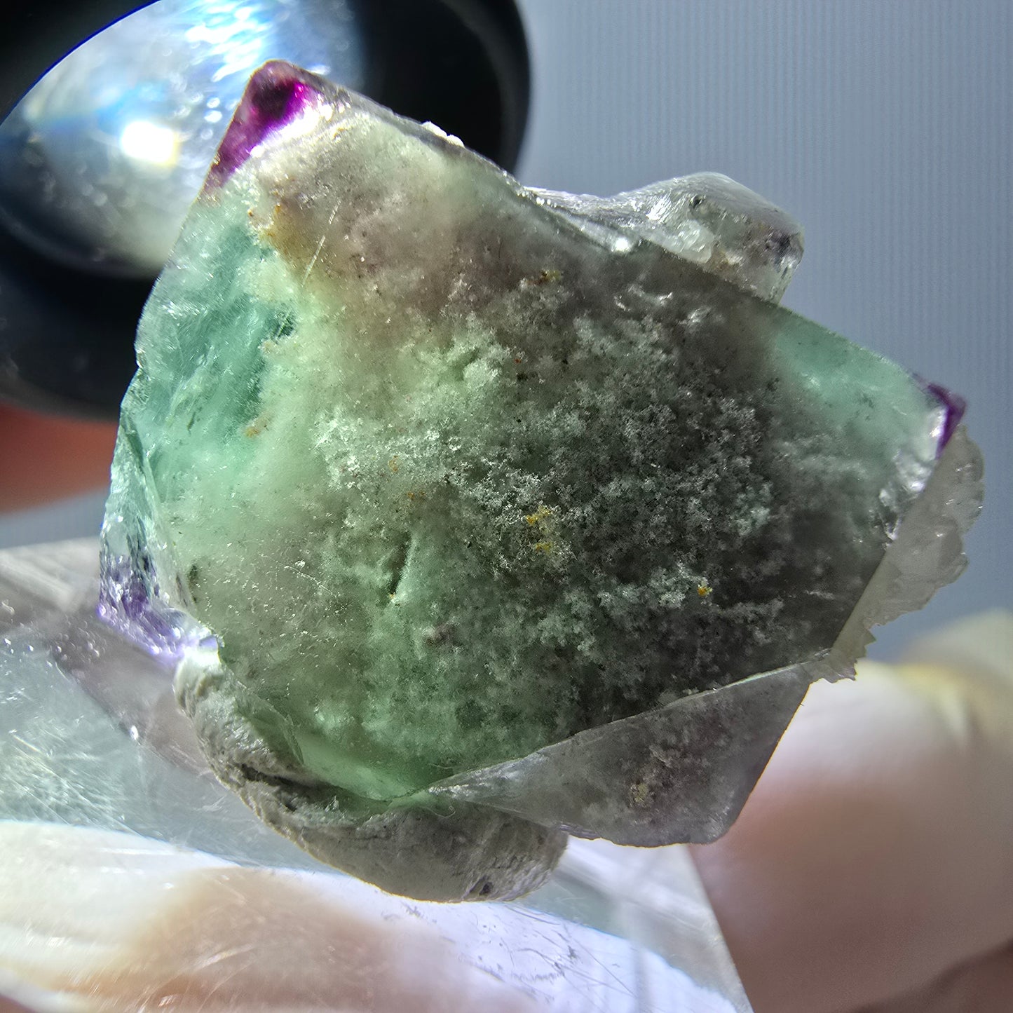Phantom Fluorit Würfel, Quarz Stufe, grün lila Okorusu, Namibia 22*21*18mm