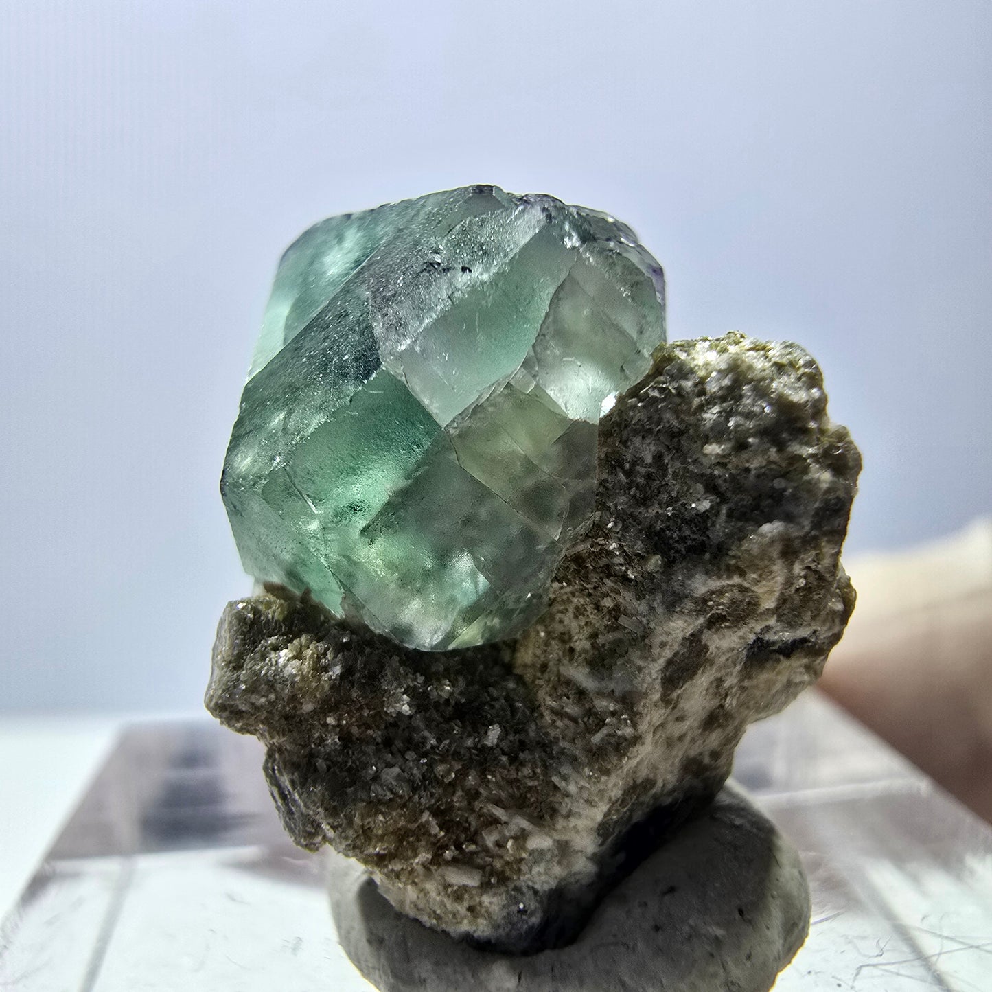 Phantom Fluorit Würfel, Muskovit Stufe grün lila Erongo, Namibia 23*17*16mm