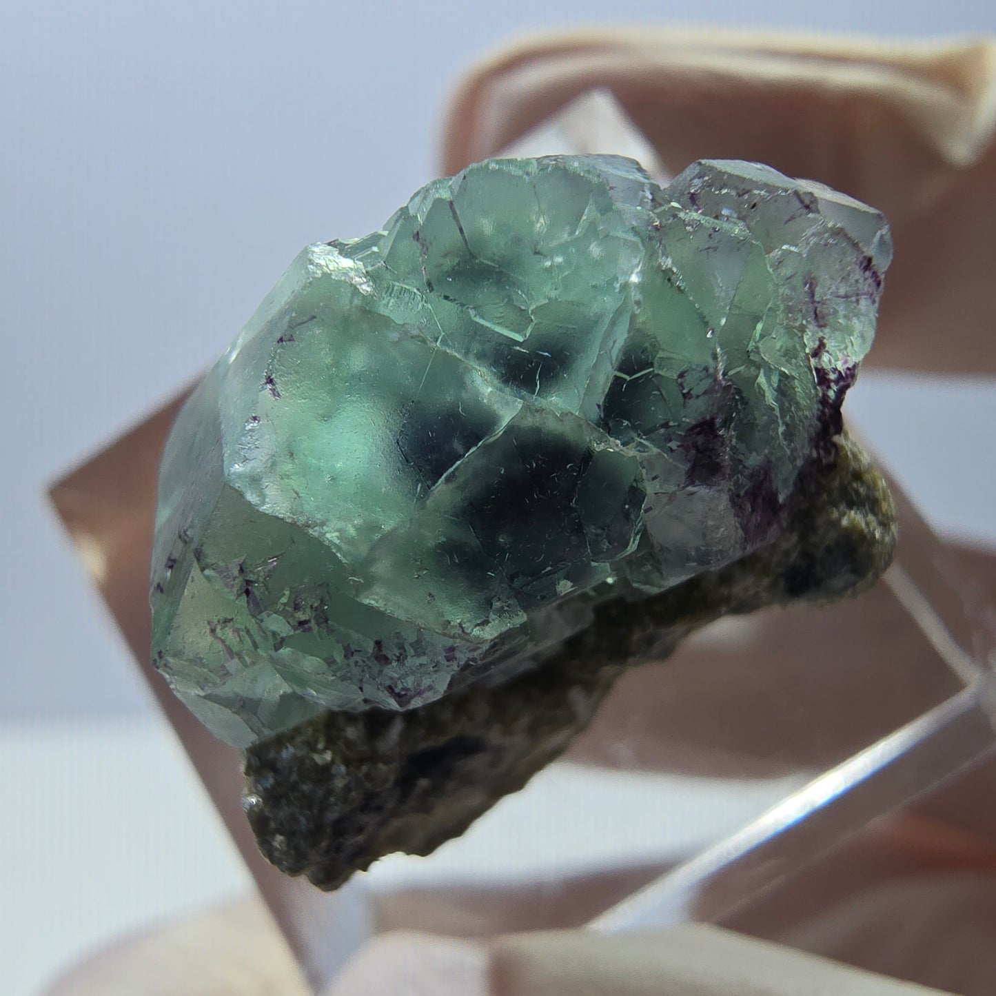 Phantom Fluorit Würfel, Muskovit Stufe grün lila Erongo, Namibia 23*17*16mm