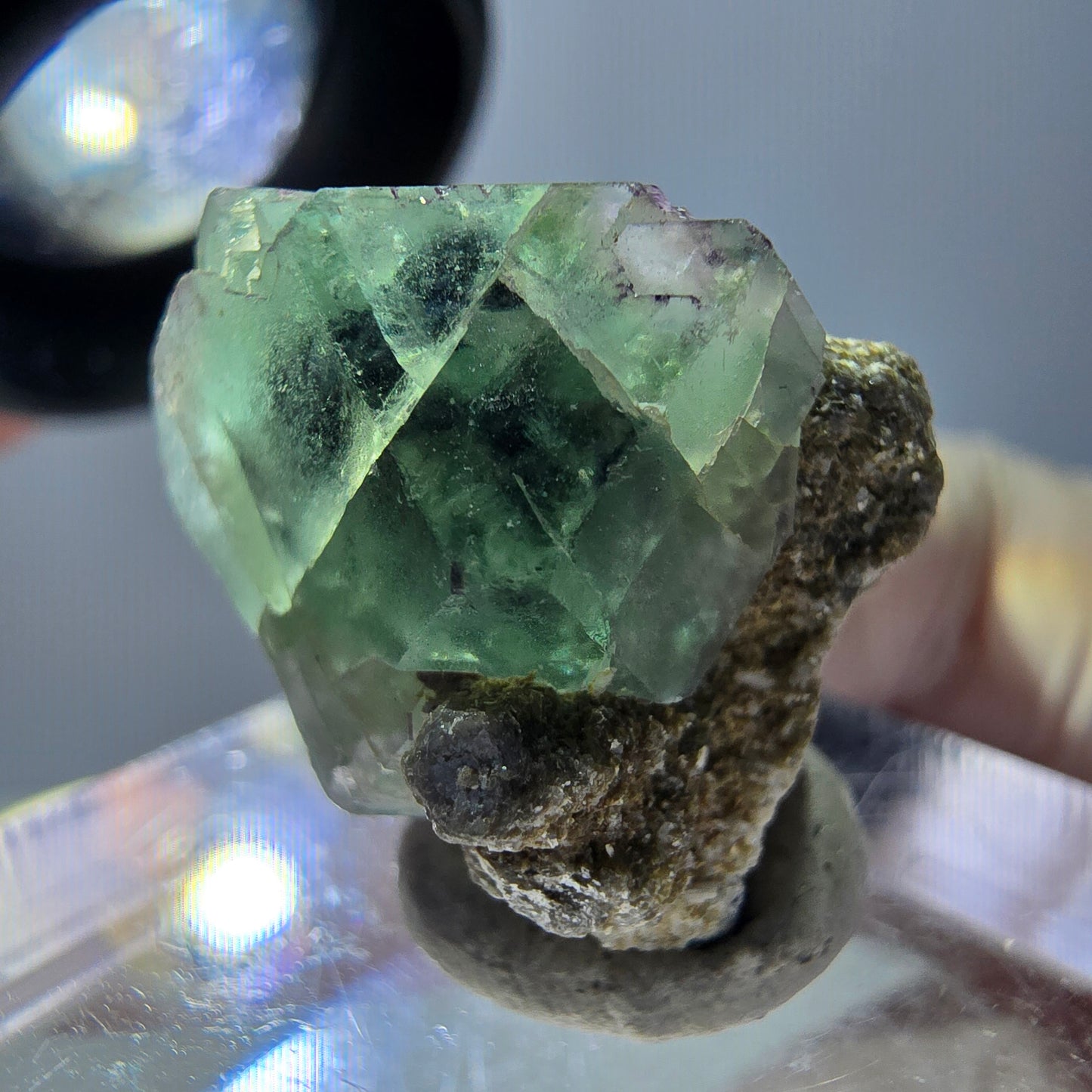 Phantom Fluorit Würfel, Muskovit Stufe grün lila Erongo, Namibia 23*17*16mm