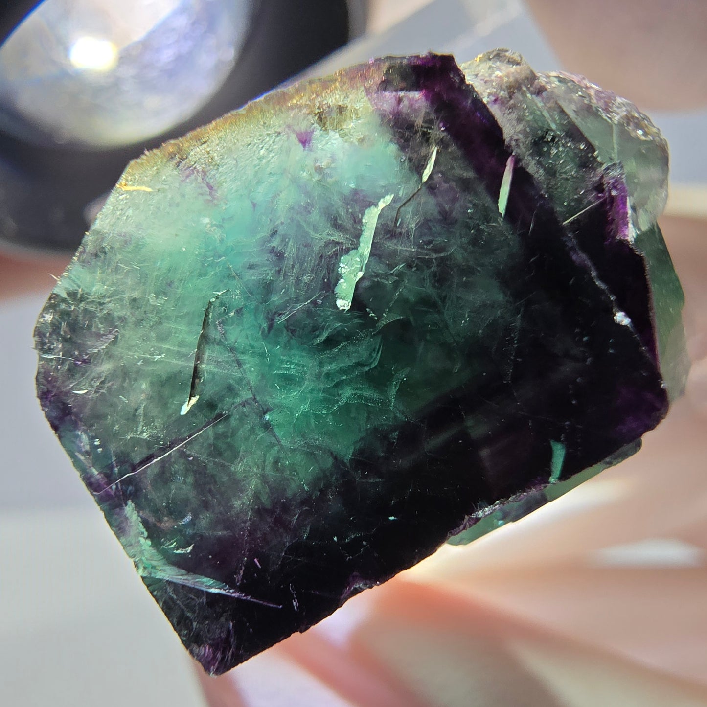 Phantom Fluorit Würfel Stufe, parkettiert grün lila Okorusu, Namibia 23*23*15mm
