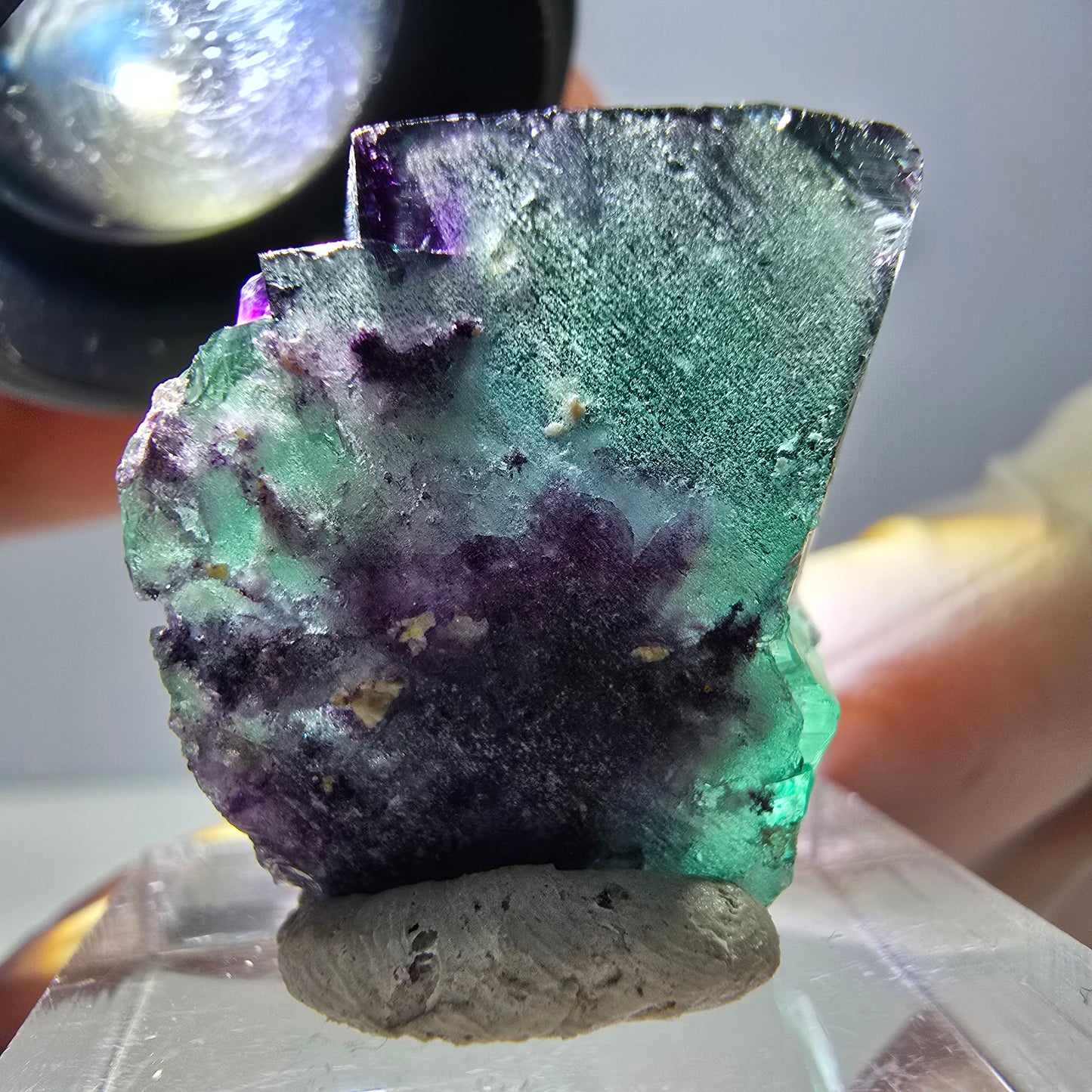 Phantom Fluorit Würfel Stufe, parkettiert grün lila Okorusu, Namibia 23*23*15mm