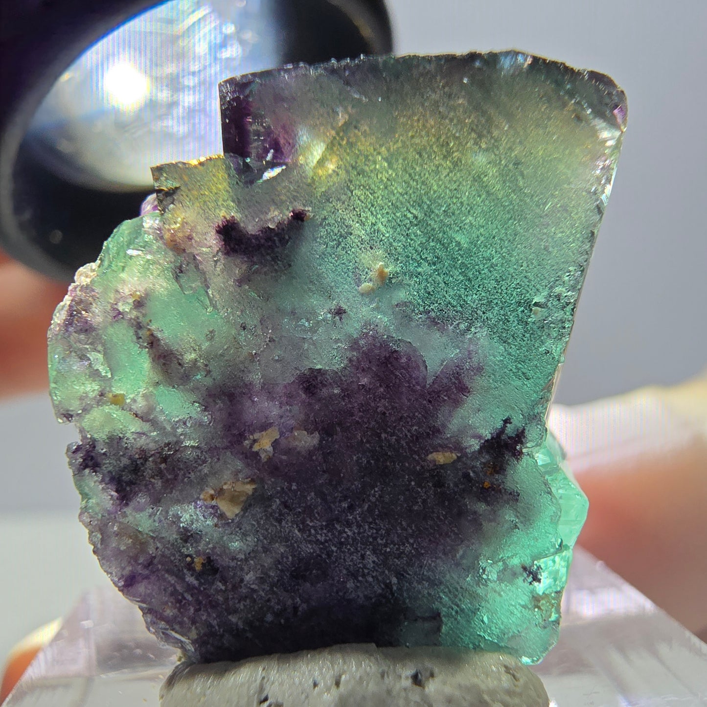 Phantom Fluorit Würfel Stufe, parkettiert grün lila Okorusu, Namibia 23*23*15mm