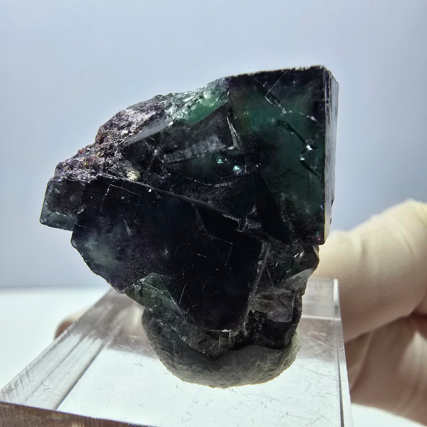 Phantom Fluorit Würfel Stufe, parkettiert grün lila Okorusu, Namibia 27*26*22mm