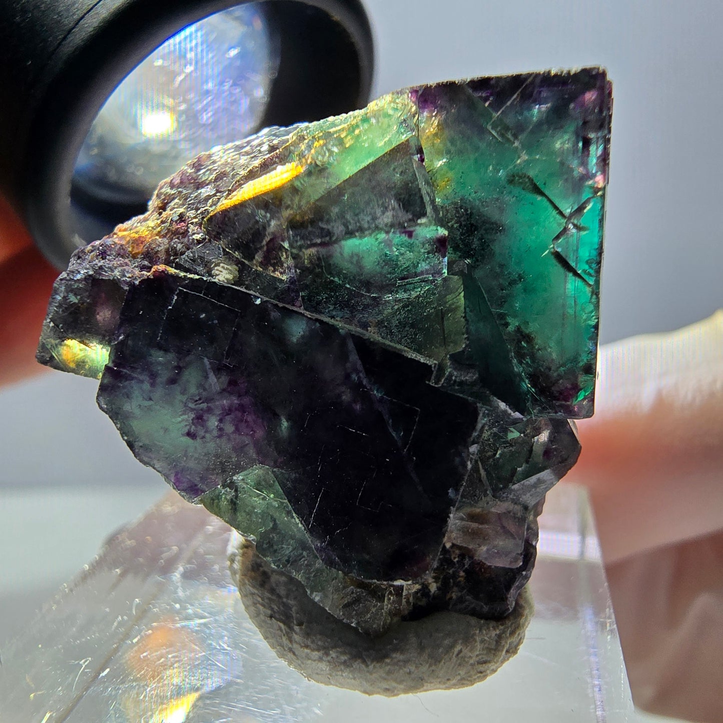 Phantom Fluorit Würfel Stufe, parkettiert grün lila Okorusu, Namibia 27*26*22mm