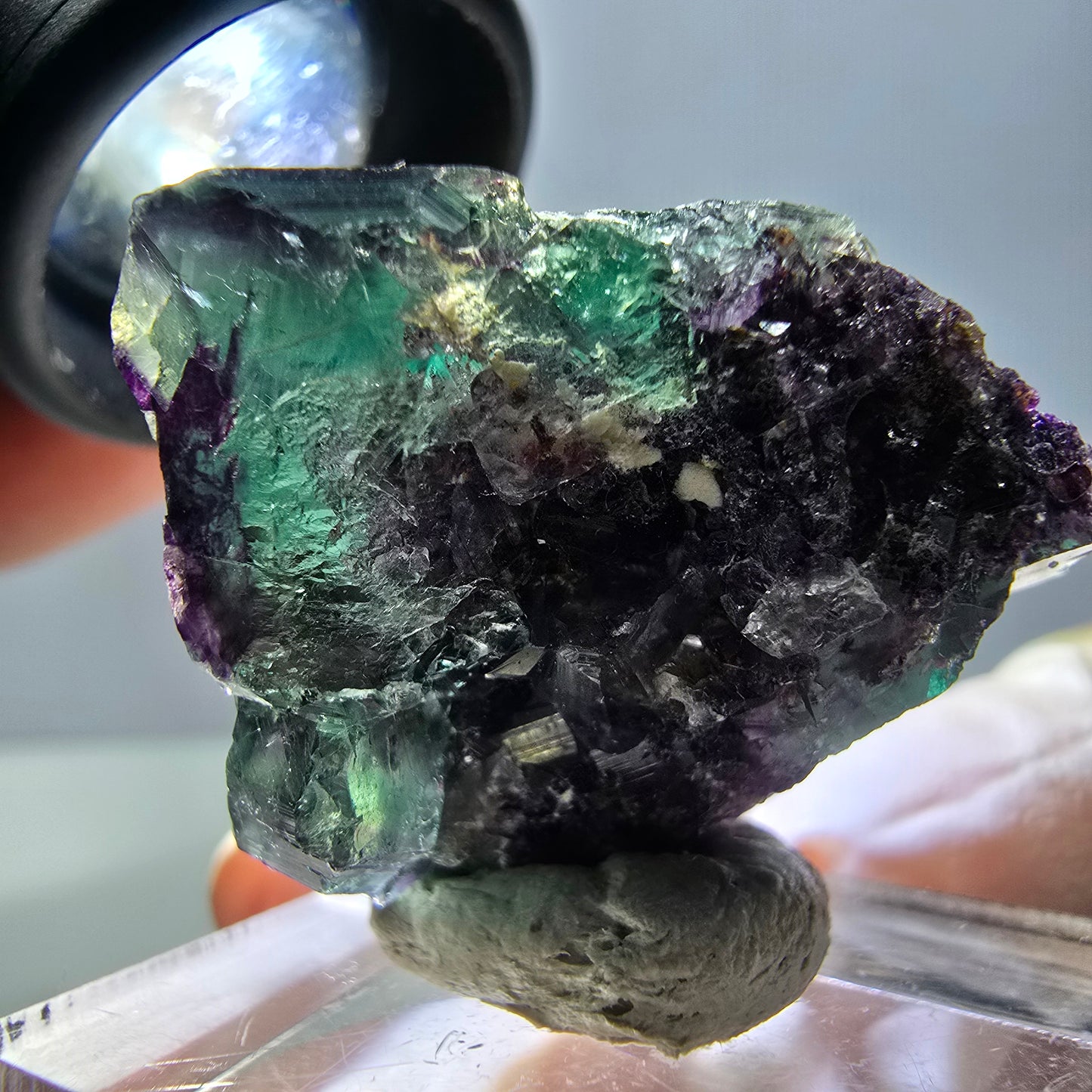 Phantom Fluorit Würfel Stufe, parkettiert grün lila Okorusu, Namibia 27*26*22mm