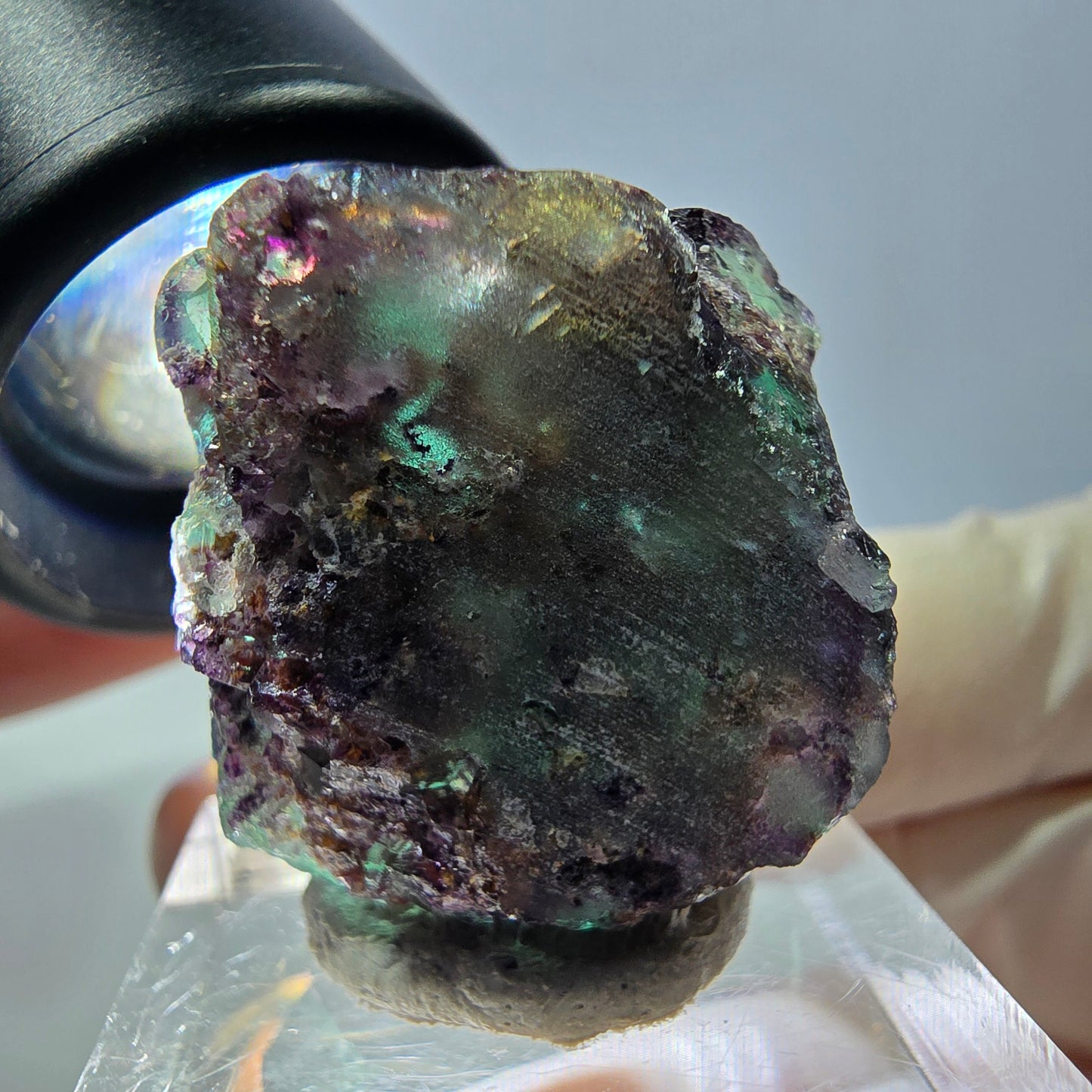 Phantom Fluorit Würfel Stufe, parkettiert grün lila Okorusu, Namibia 24*23*19mm