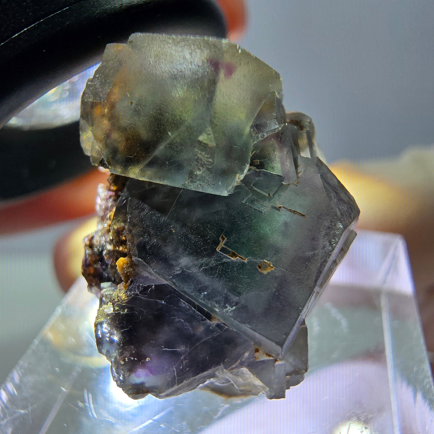 Phantom Fluorit Würfel Stufe, parkettiert grün lila Okorusu, Namibia 20*17*15mm