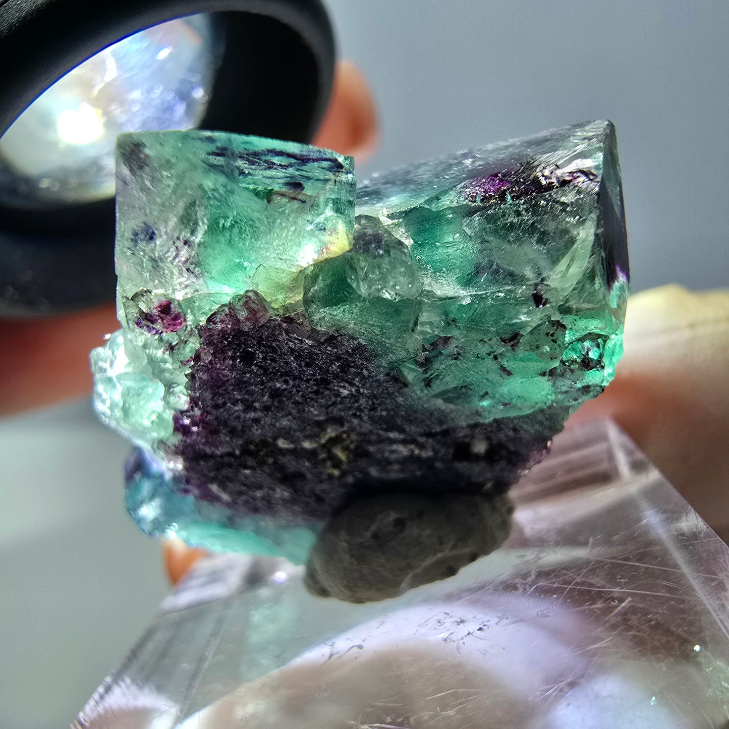 Phantom Fluorit Würfel Stufe, parkettiert grün lila Okorusu, Namibia 31*25*14mm