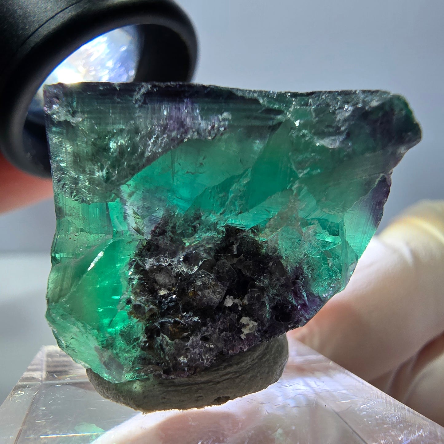 Phantom Fluorit Würfel Stufe, parkettiert grün lila Okorusu, Namibia 25*24*22mm