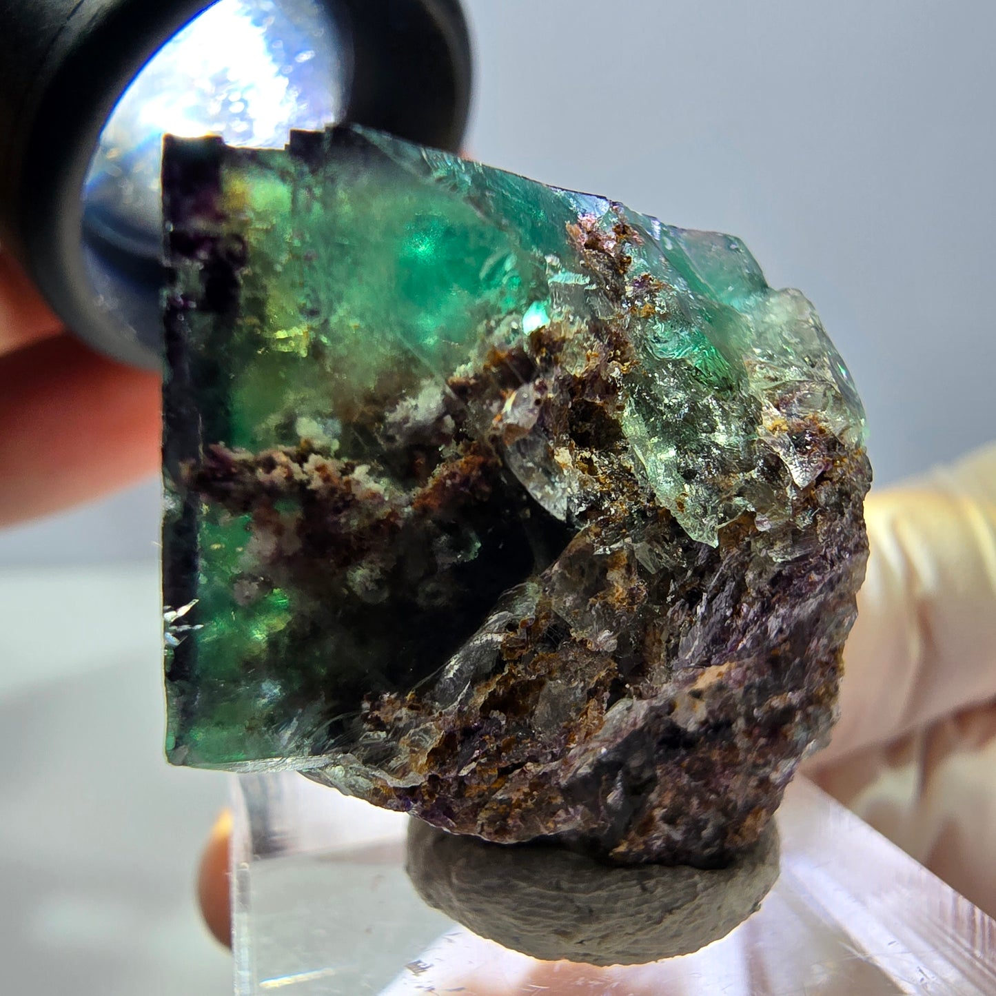 Phantom Fluorit Würfel Stufe, parkettiert grün lila Okorusu, Namibia 28*26*25mm