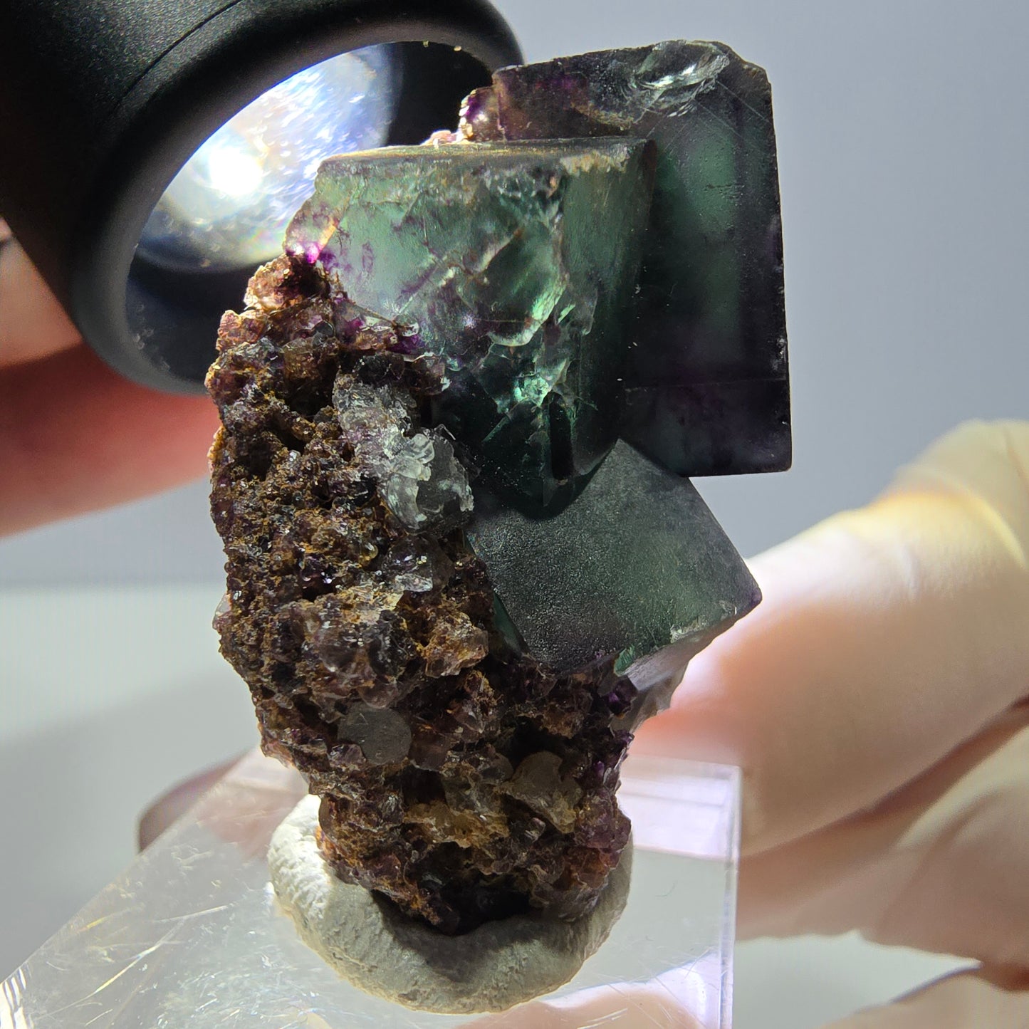 Phantom Fluorit Würfel Stufe, parkettiert grün lila Okorusu, Namibia 43*28*18mm