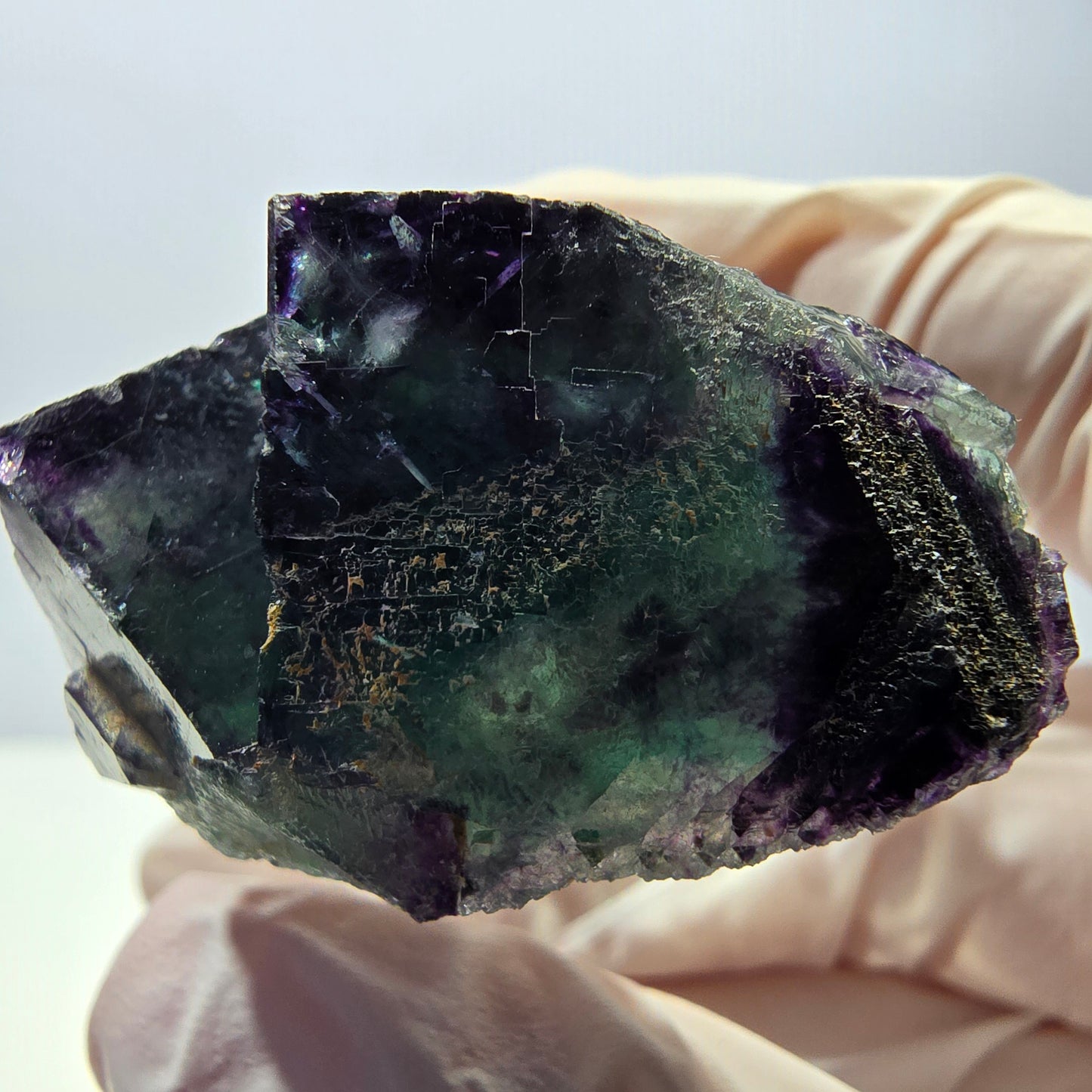 Phantom Fluorit Würfel Stufe, parkettiert grün lila Okorusu, Namibia 41*28*22mm