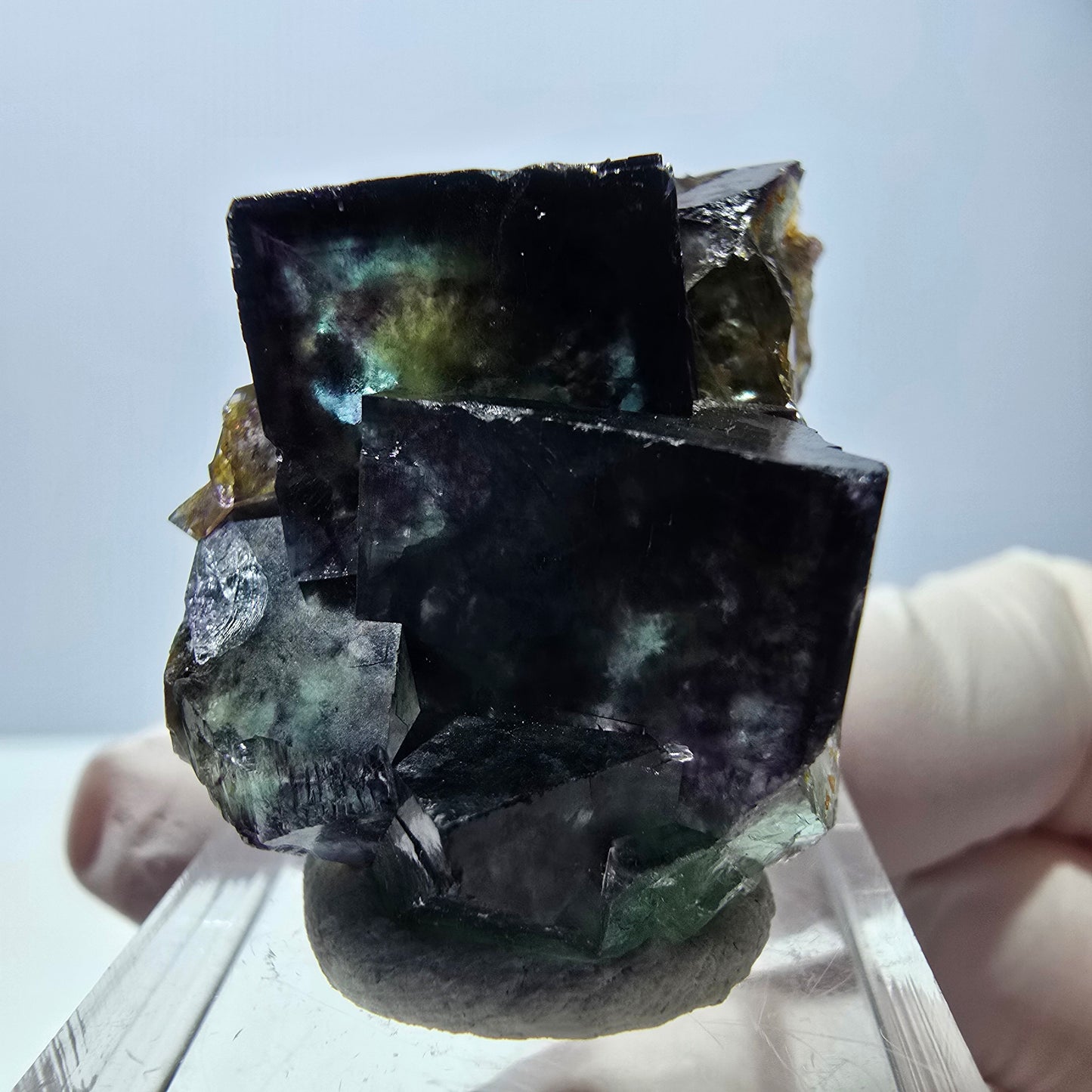 Phantom Fluorit Würfel Stufe, parkettiert grün lila Okorusu, Namibia 39*25*18mm