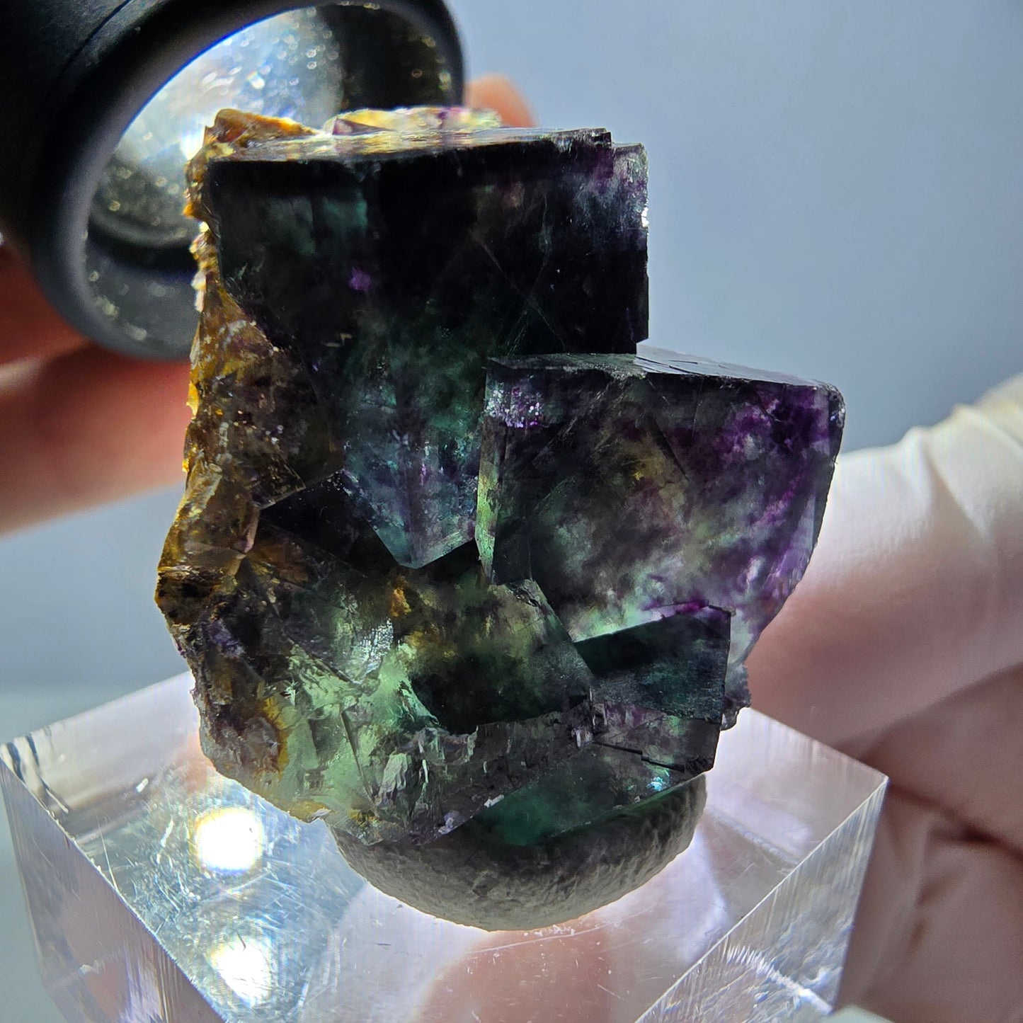 Phantom Fluorit Würfel Stufe, parkettiert grün lila Okorusu, Namibia 39*25*18mm
