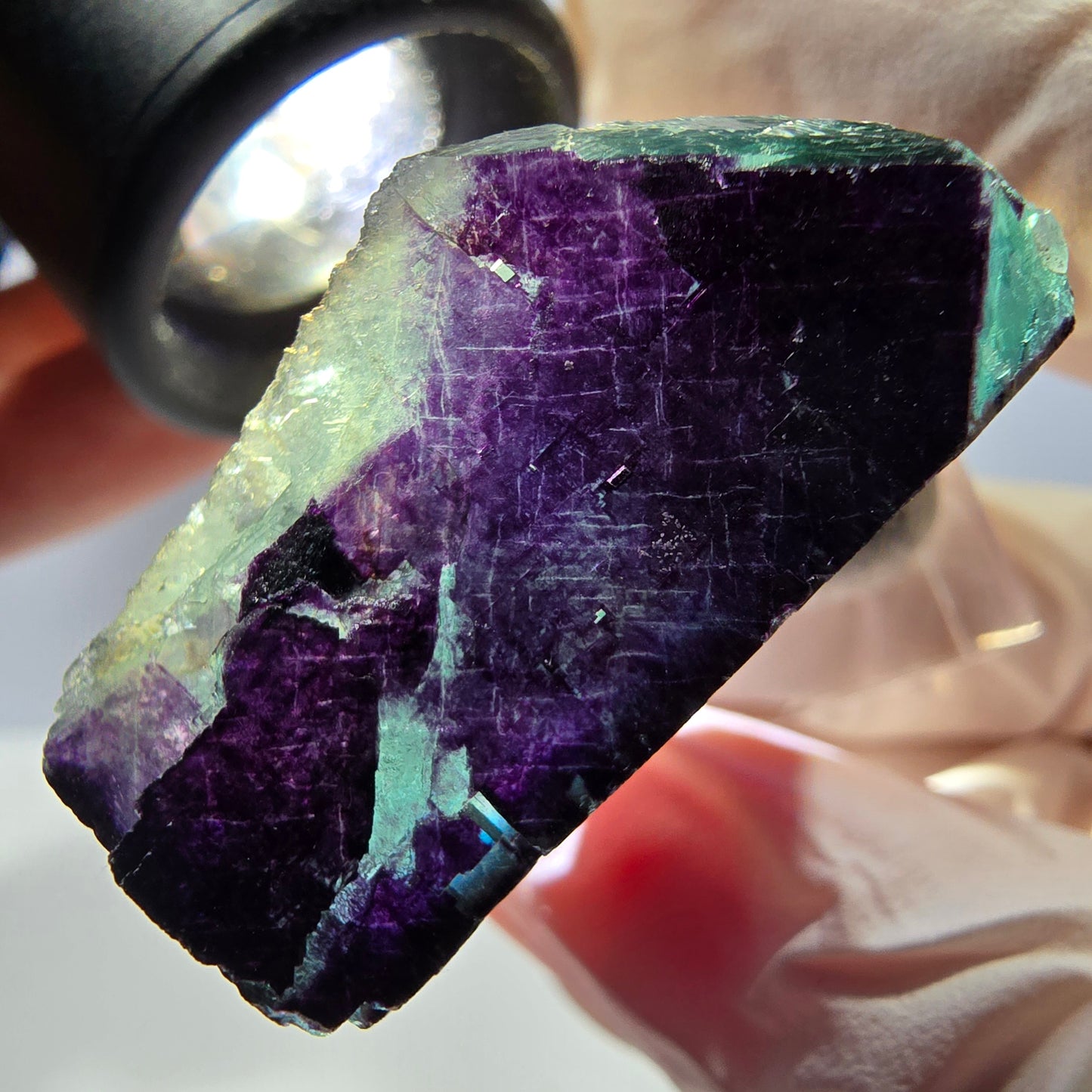 Phantom Fluorit Würfel Stufe grün lila zonal 11:11 Angel Pocket, Namibia 37*31*18mm