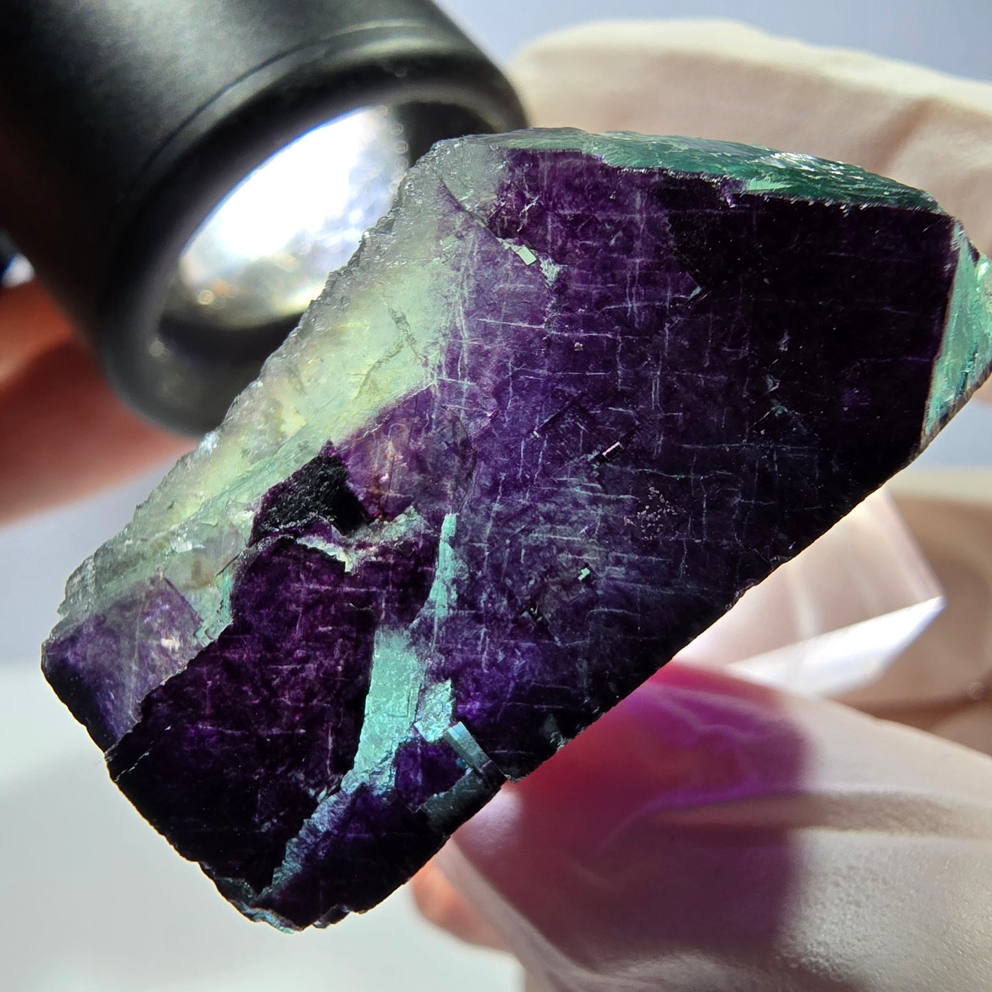 Phantom Fluorit Würfel Stufe grün lila zonal 11:11 Angel Pocket, Namibia 37*31*18mm