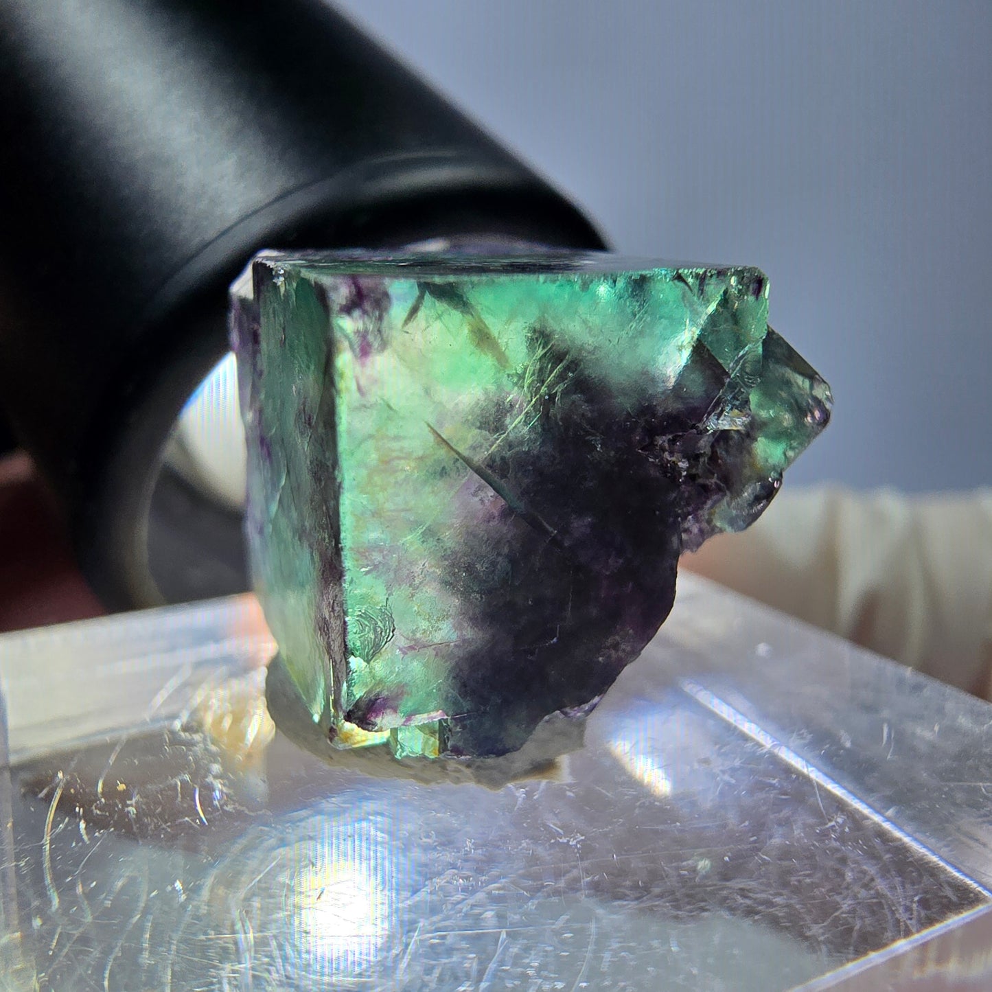 Spécimen de cube de fluorite fantôme, parqueté vert violet Okorusu, Namibie 19*18*14 mm