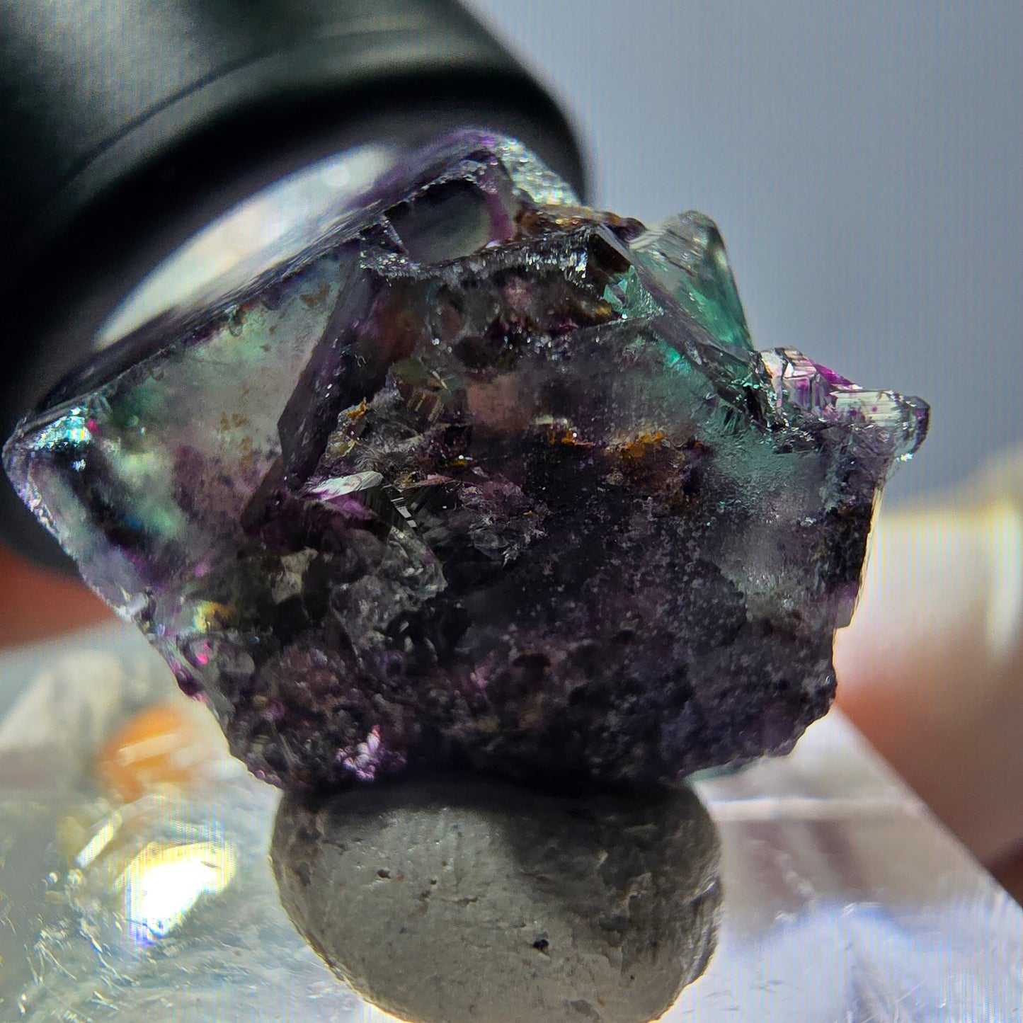 Phantom Fluorit Würfel Stufe, parkettiert grün lila Okorusu, Namibia 19*16*16mm