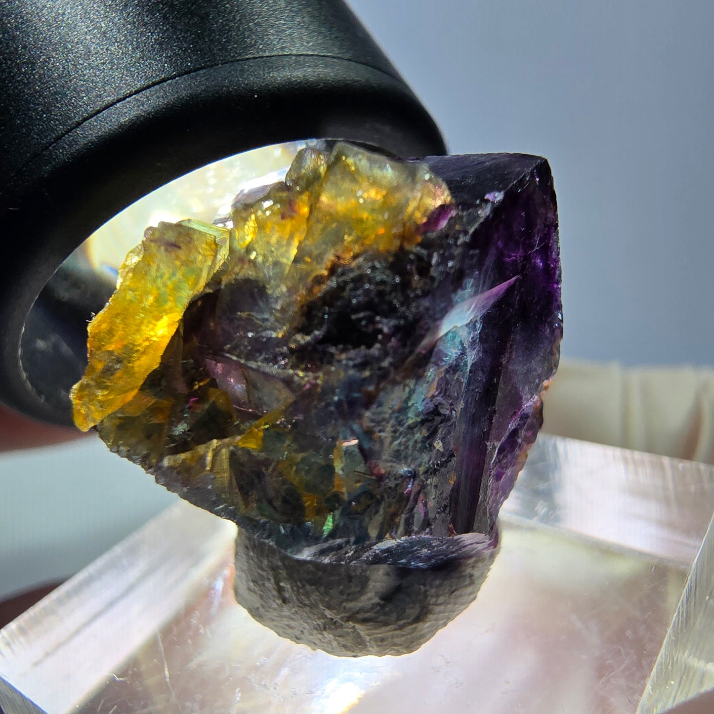 Spécimen de cube de fluorite fantôme, parqueté vert violet Okorusu, Namibie 22*20*17 mm