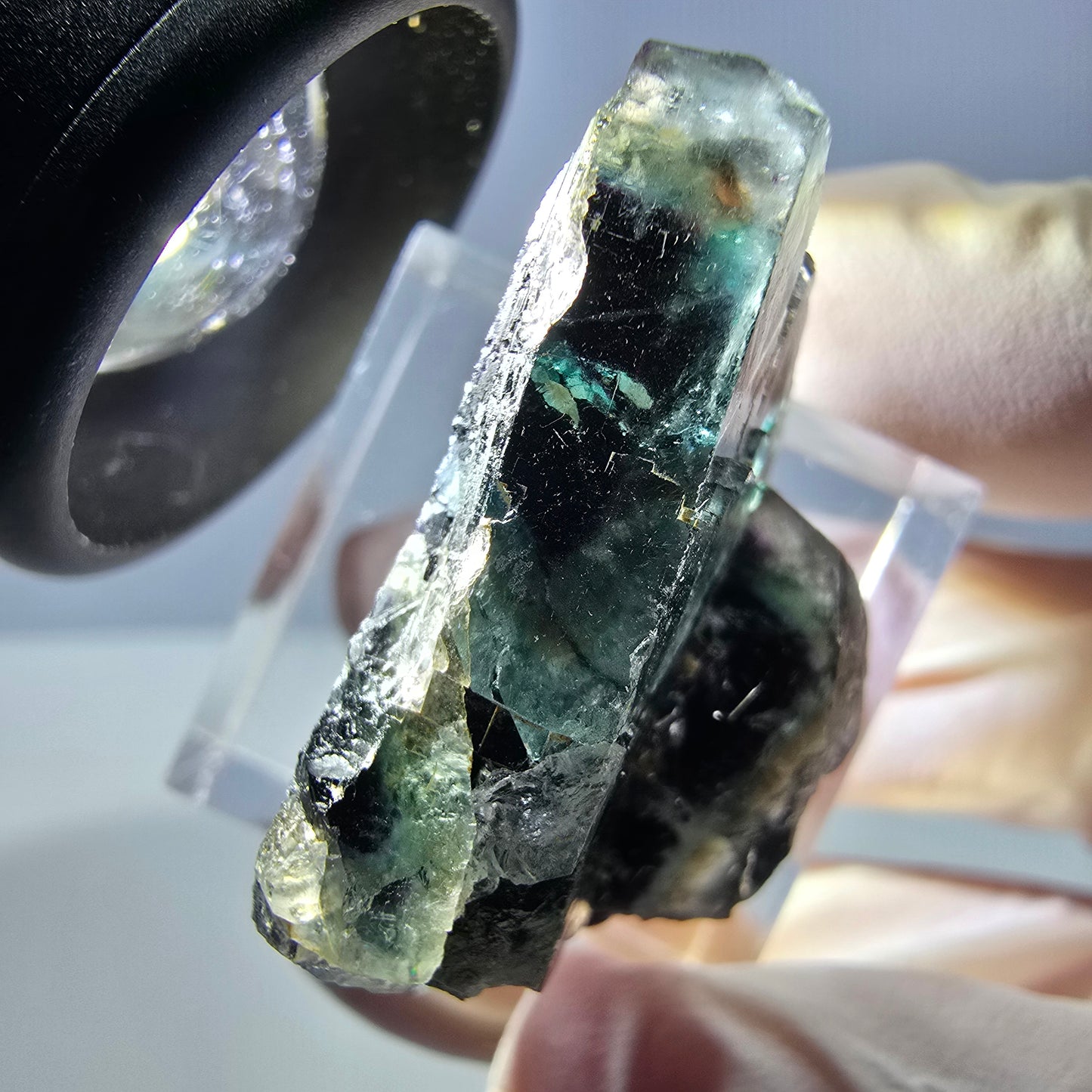 Spécimen de cube de fluorite fantôme, parqueté vert violet Okorusu, Namibie 35*22*15 mm