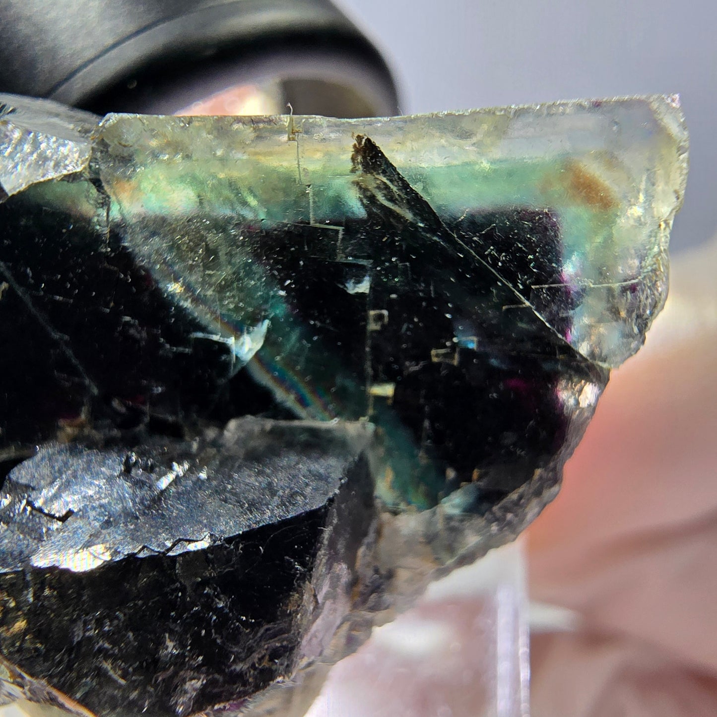 Spécimen de cube de fluorite fantôme, parqueté vert violet Okorusu, Namibie 35*22*15 mm