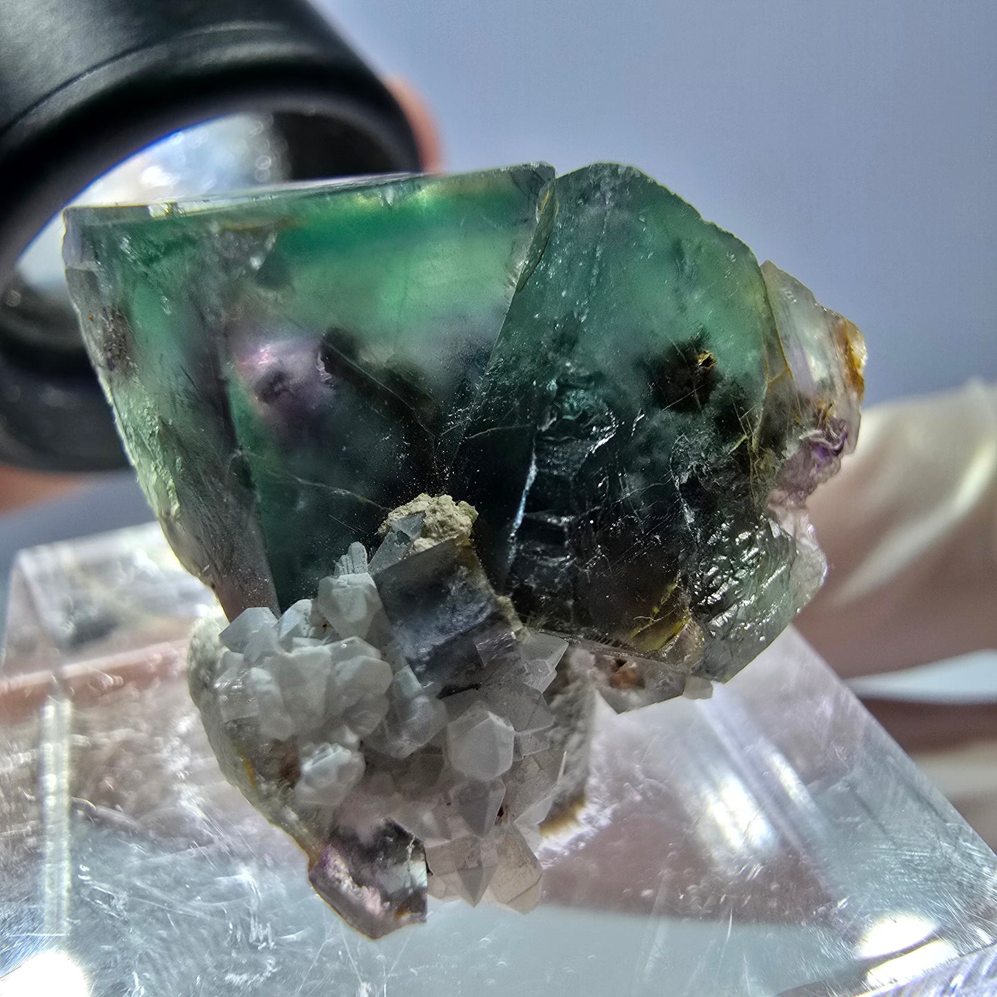 Spécimen de cube de fluorite fantôme, parqueté vert violet Okorusu, Namibie 25*24*16 mm