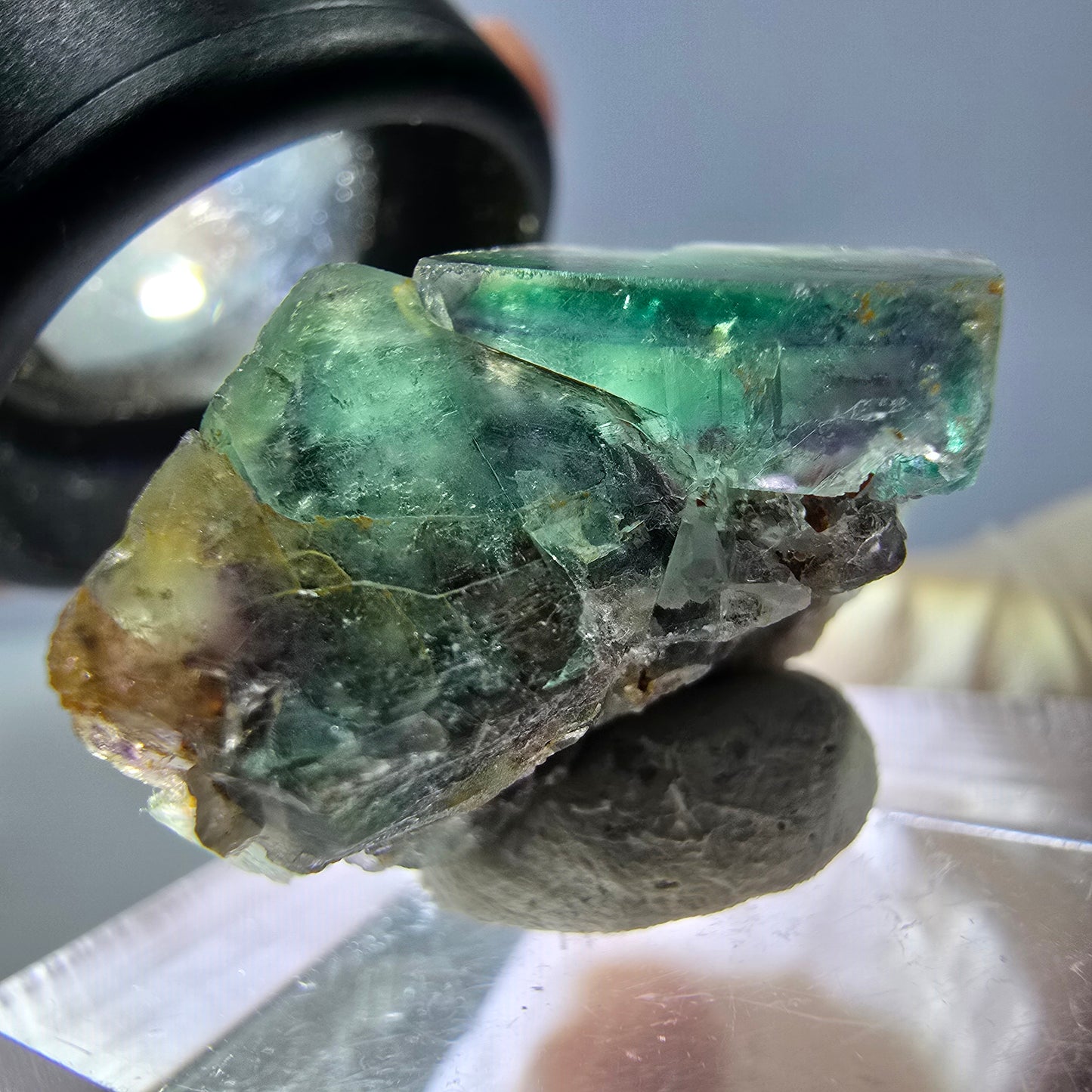 Spécimen de cube de fluorite fantôme, parqueté vert violet Okorusu, Namibie 25*24*16 mm